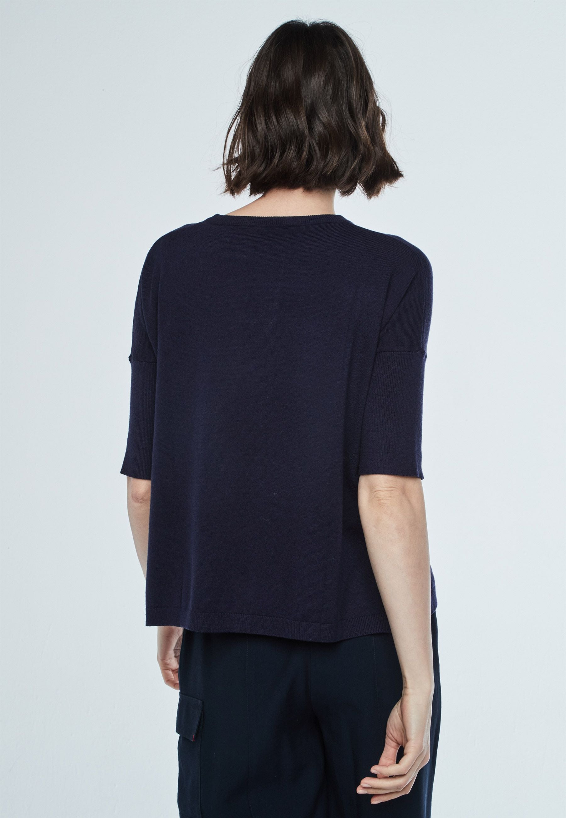 Isabella Jersey Top in Navy Blue