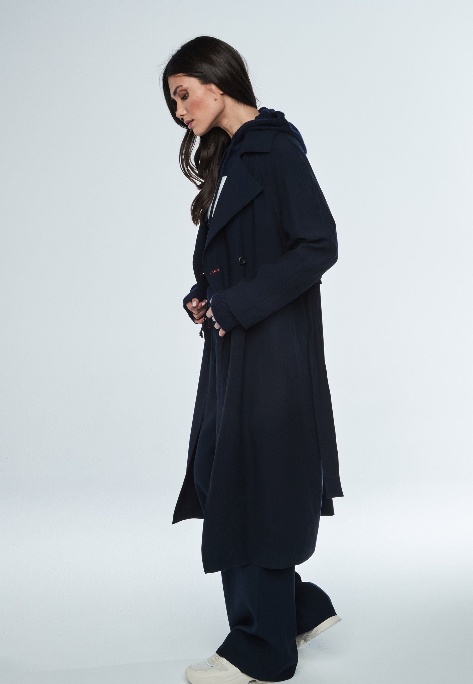 Simone Trench in Navy Blue