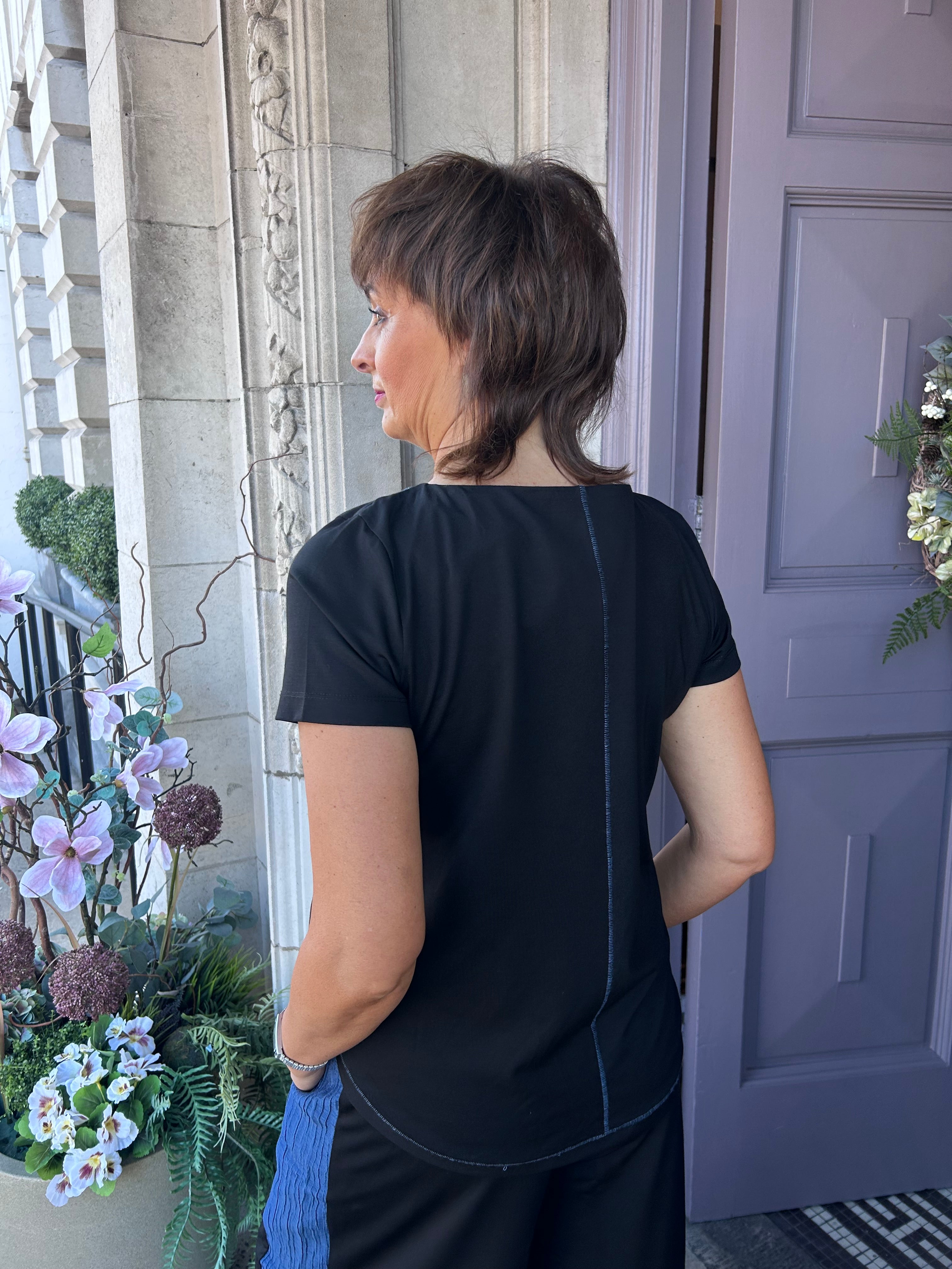 Textured Pocket Detail Top in  Block Blue