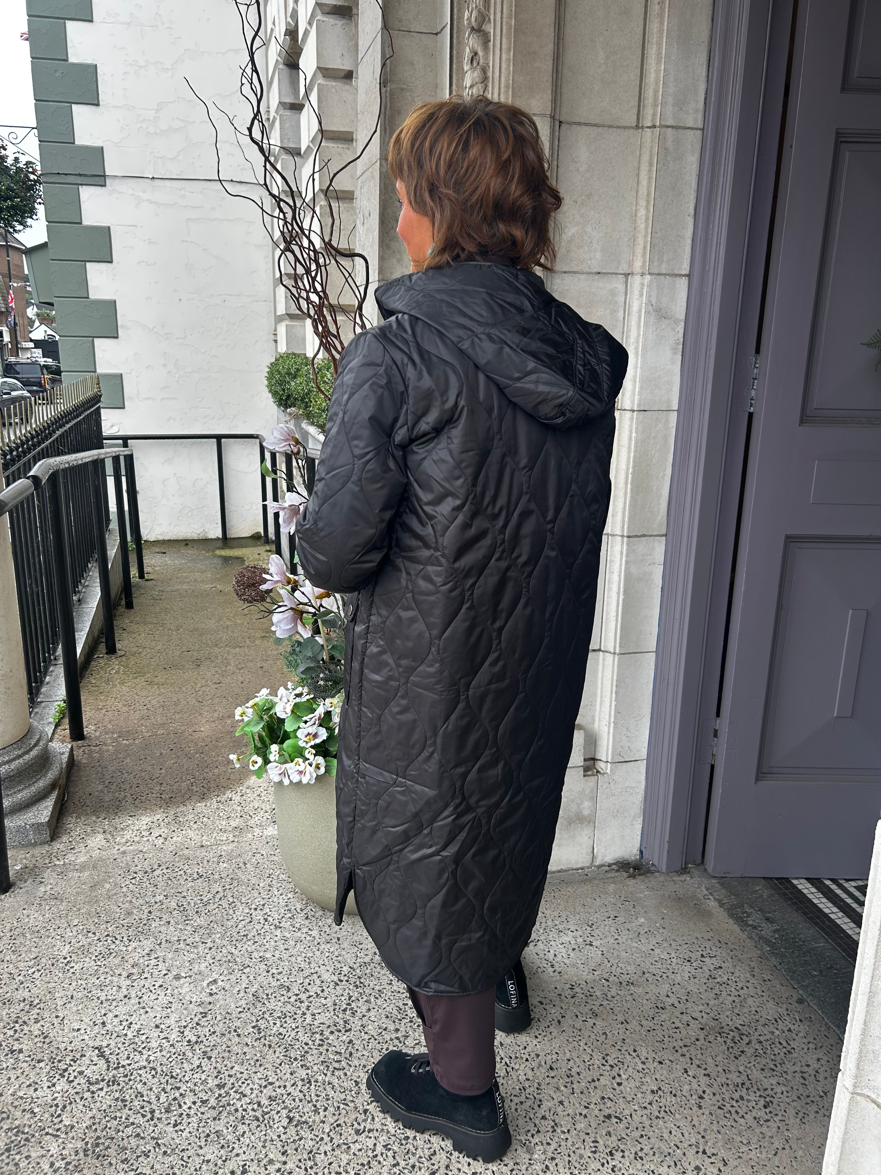 Padded Coat With Pocket And Stud Detail in Black