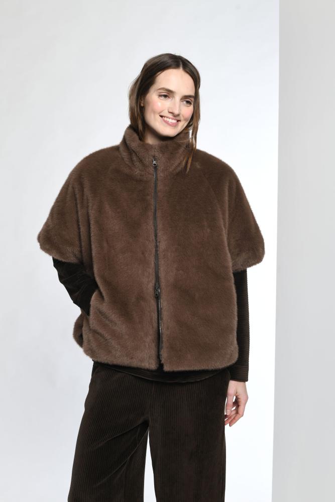 Boxy Reversible Waistcoat in Chocolate