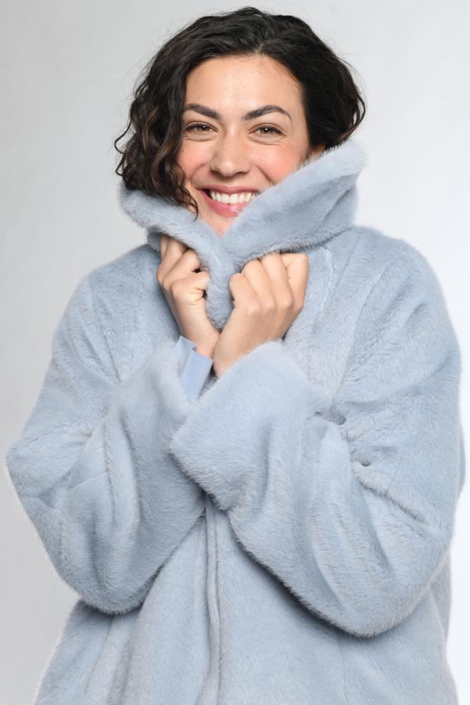 Faux Fur Jacket in Light Blue