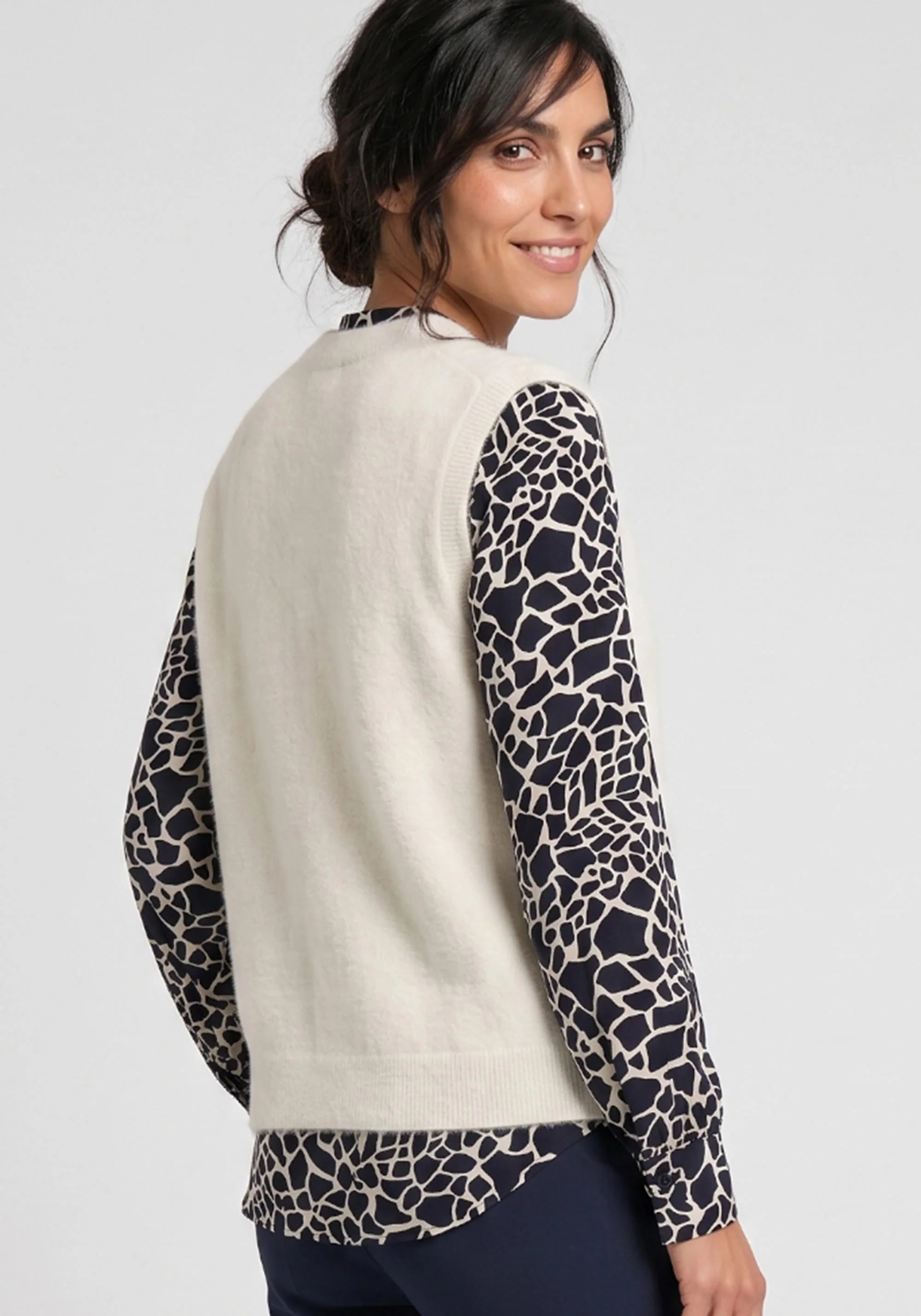 Soft Knit Sleeveless Cardigan in Almond Beige