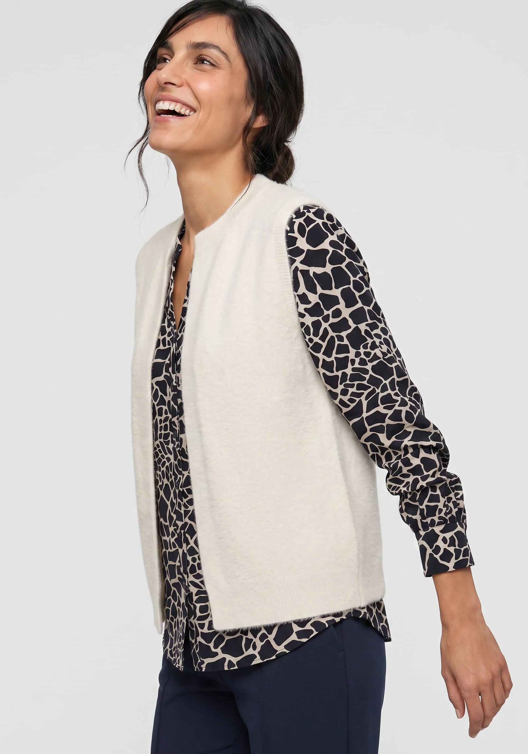 Soft Knit Sleeveless Cardigan in Almond Beige