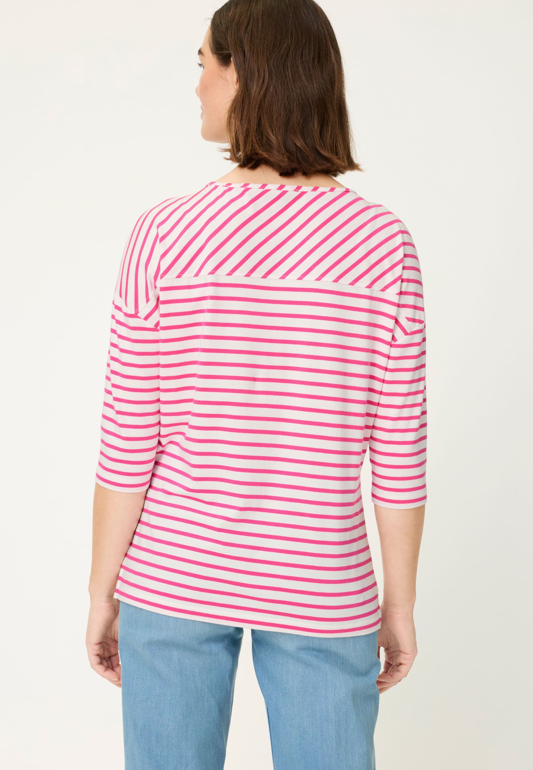Heart Print Stripe Top in Electric Fruscia