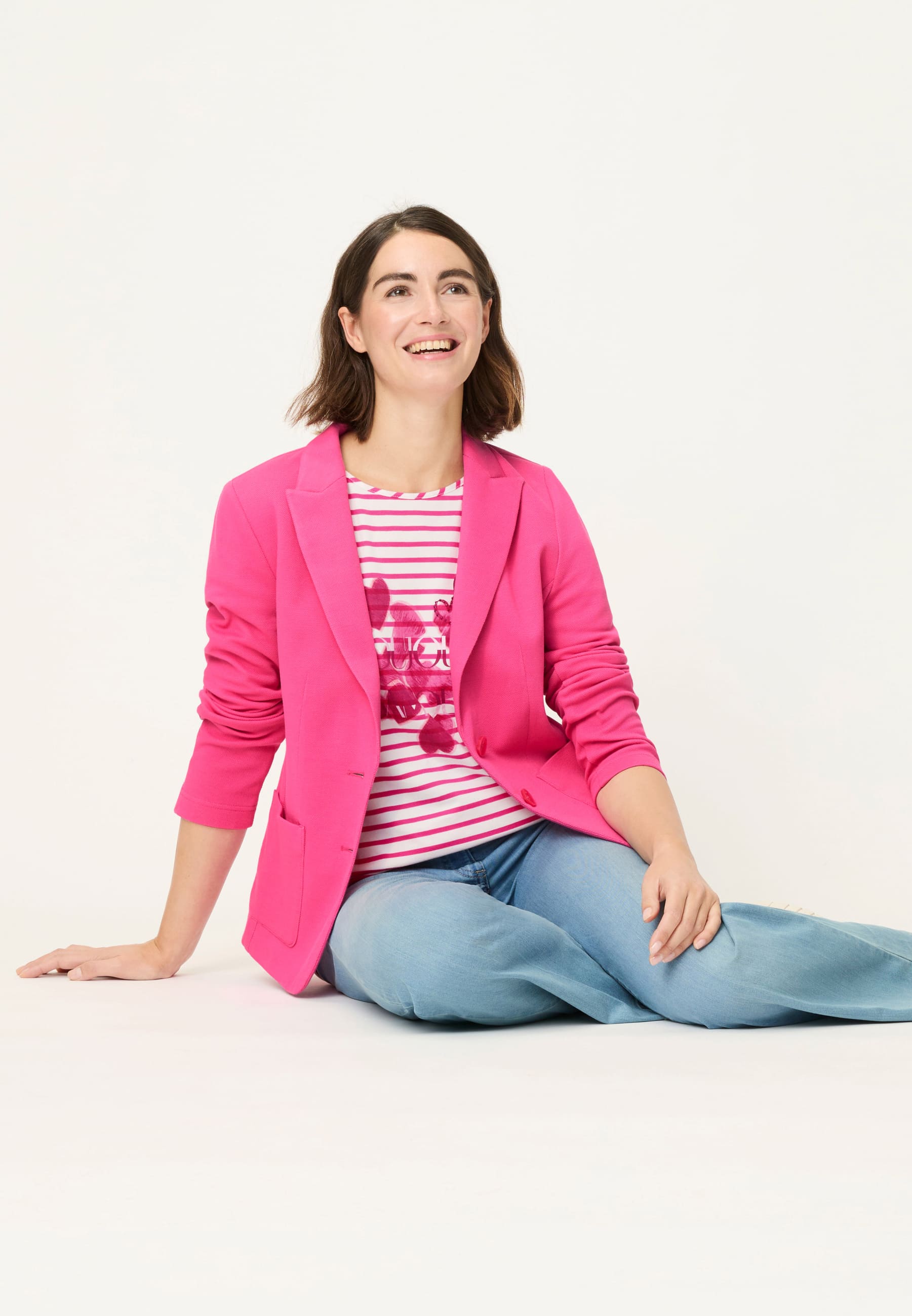 Heart Print Stripe Top in Electric Fruscia