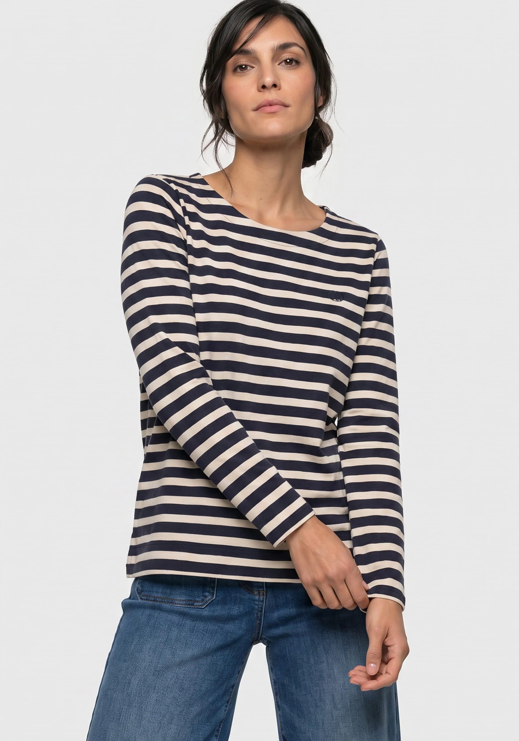 Hannah Long Sleeve Stripe Top in in Ink Blue