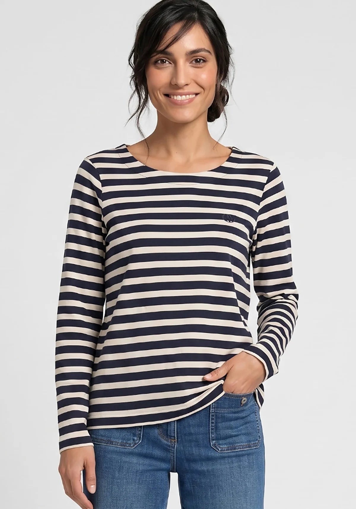 Hannah Long Sleeve Stripe Top in in Ink Blue