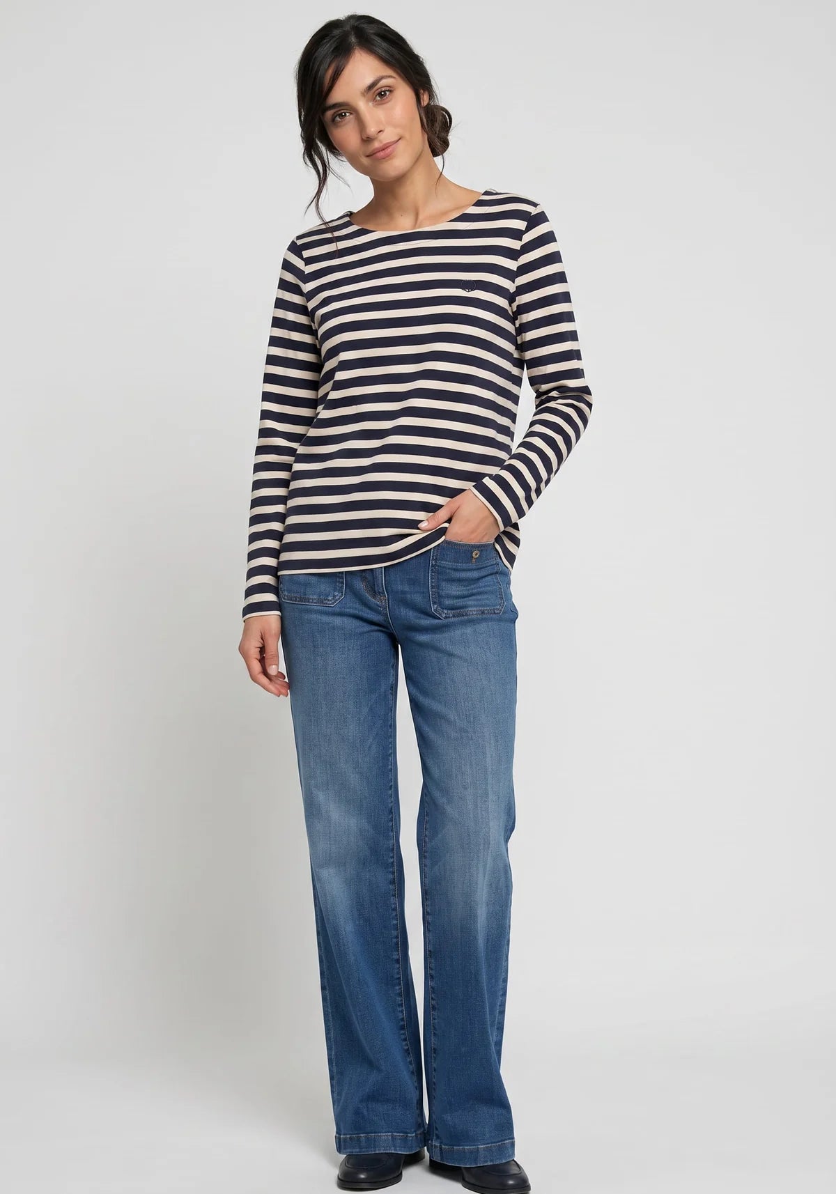 Hannah Long Sleeve Stripe Top in in Ink Blue
