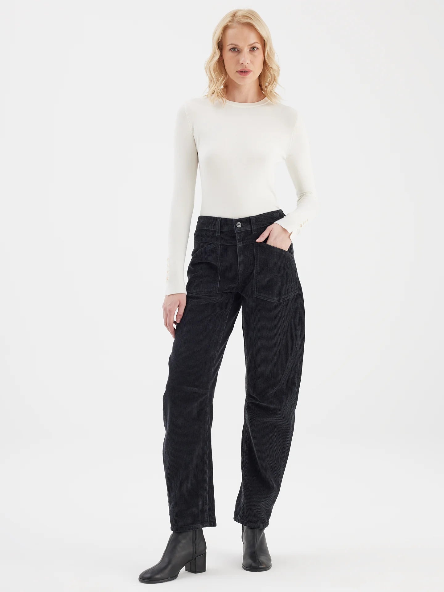 Selena Cord Arc Fit Trousers in Anthracite