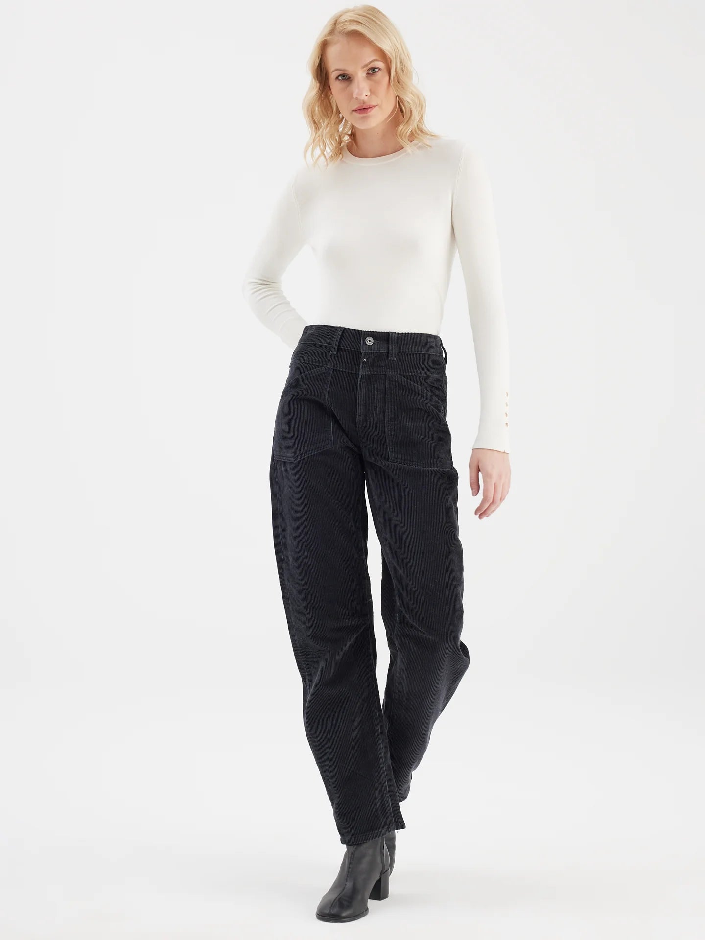 Selena Cord Arc Fit Trousers in Anthracite