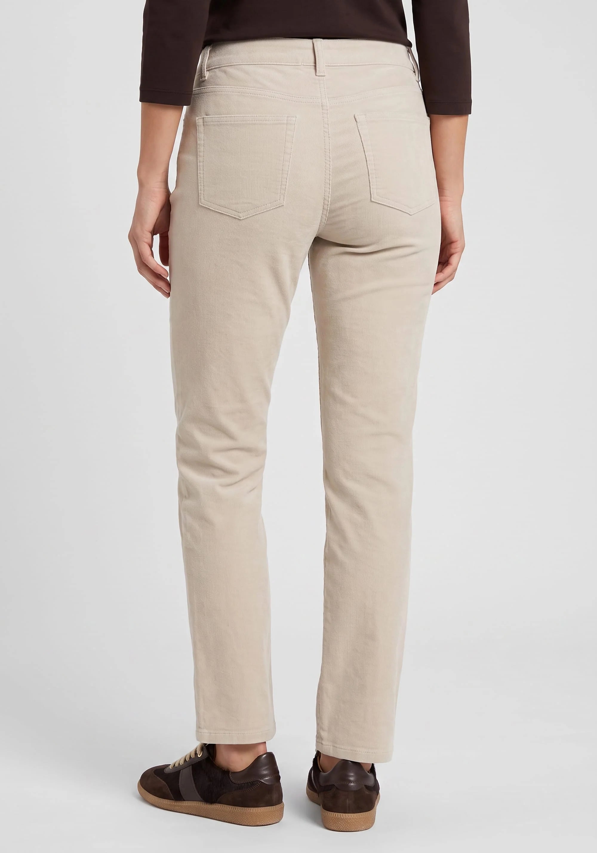 Lisa Straight Cord Trousers in Almond Beige