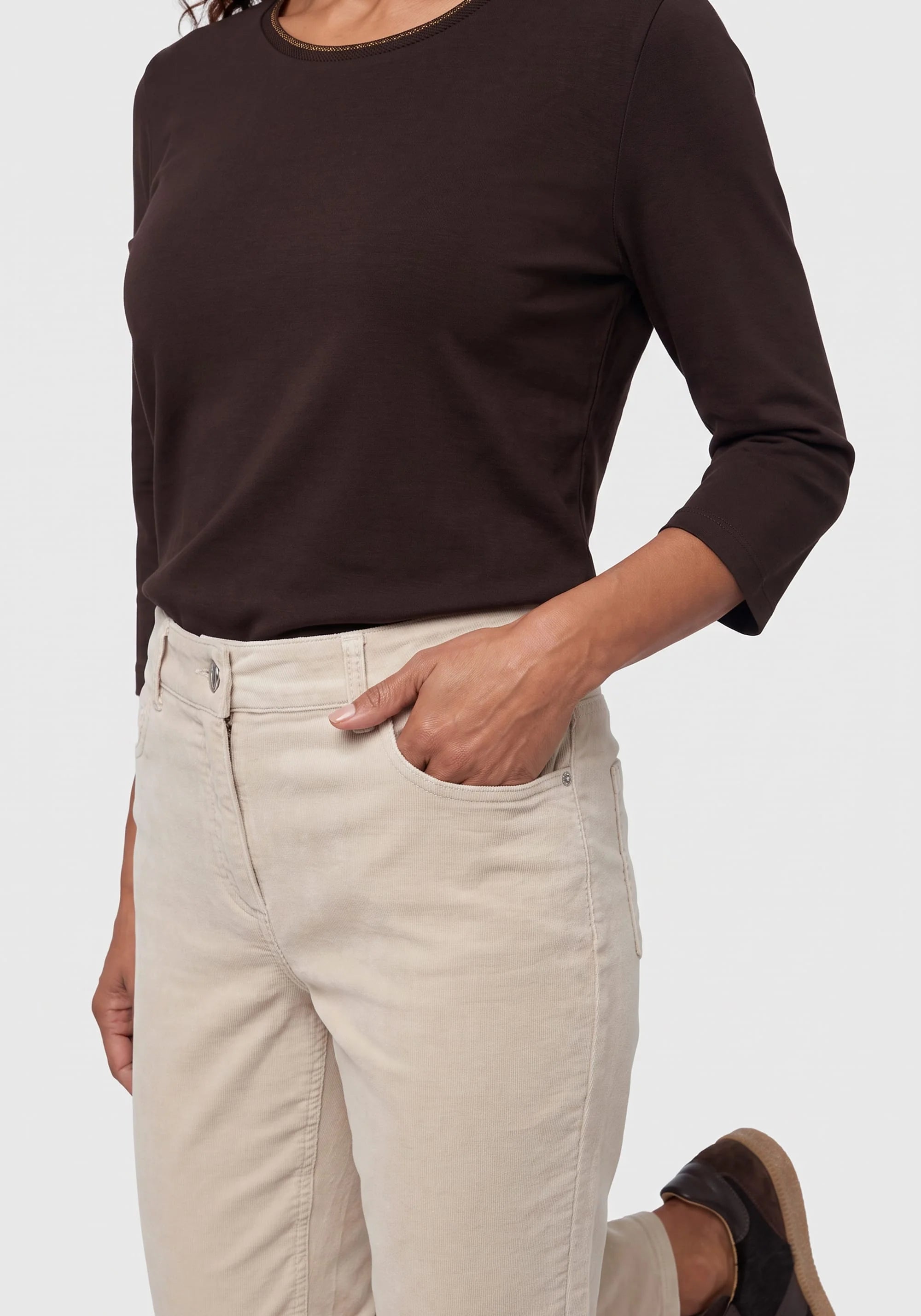 Lisa Straight Cord Trousers in Almond Beige