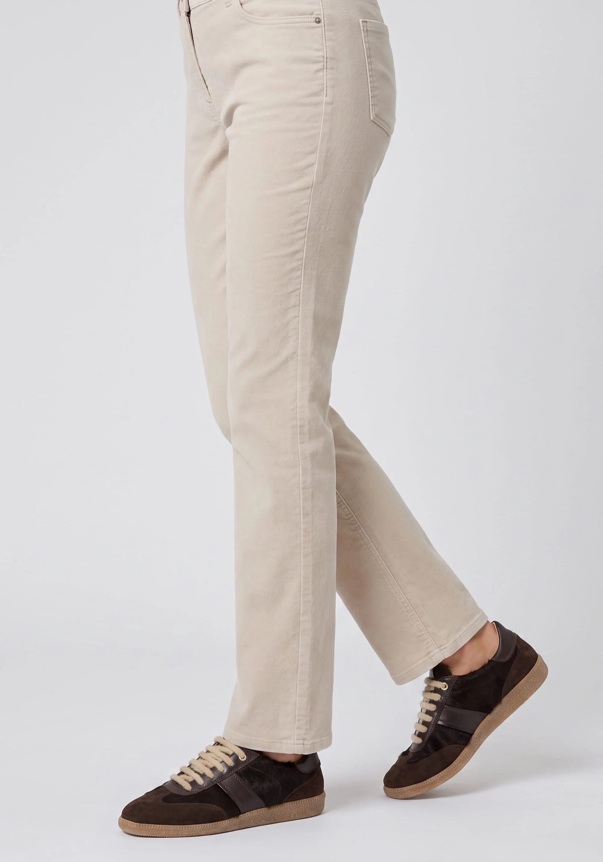 Lisa Straight Cord Trousers in Almond Beige