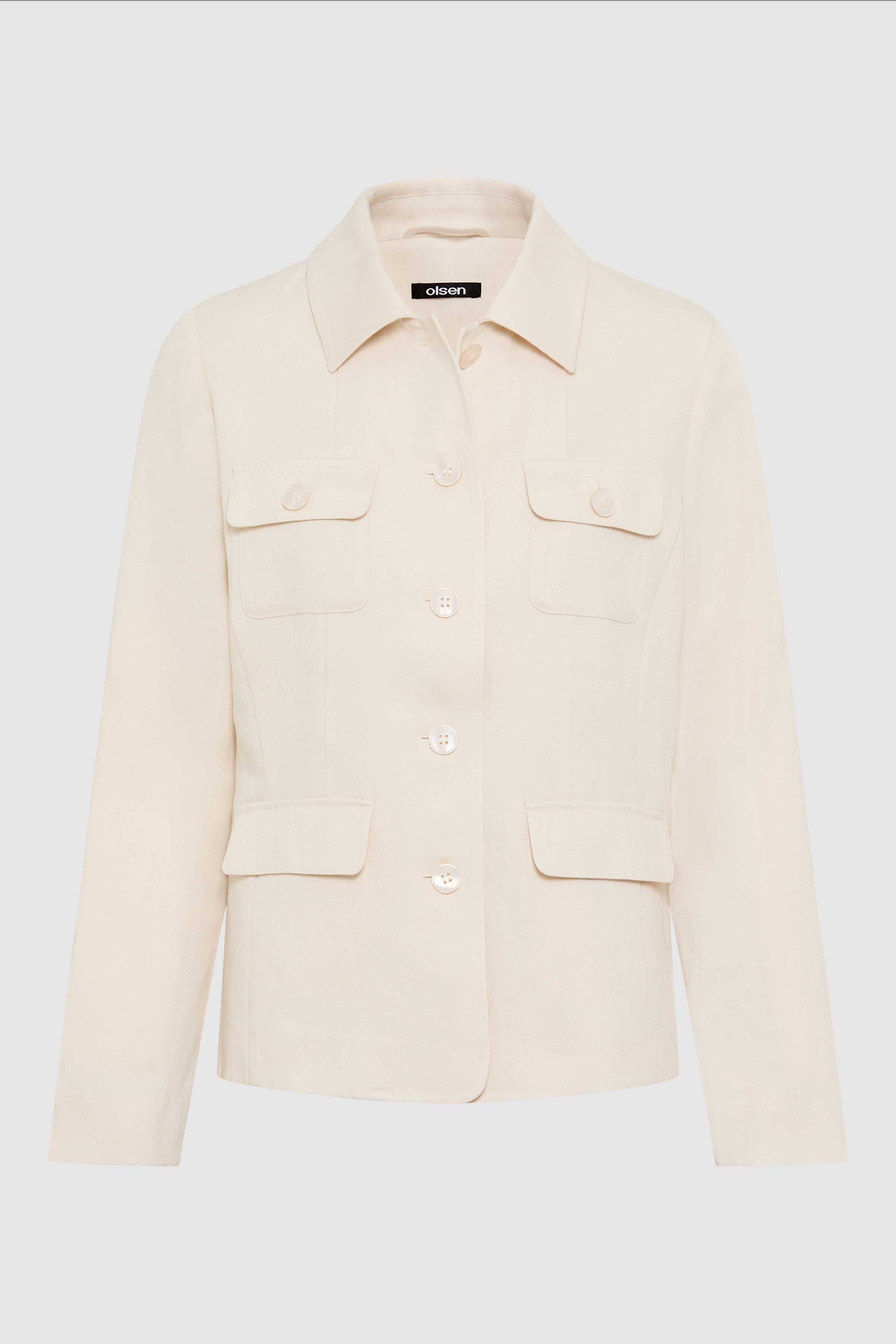 Utility Button Jacket in Linen Beige