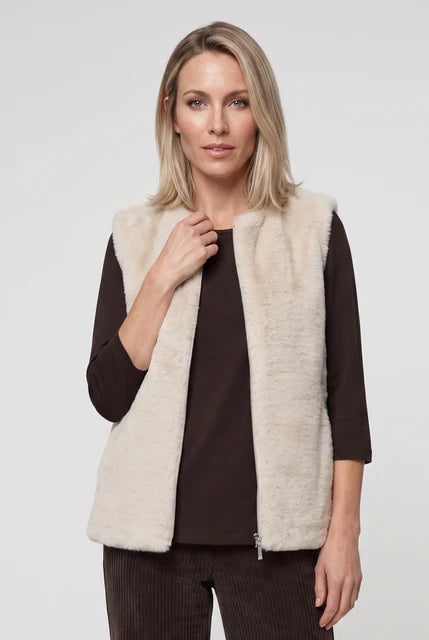 Soft Faux Fur Gilet in Almond Beige Melange