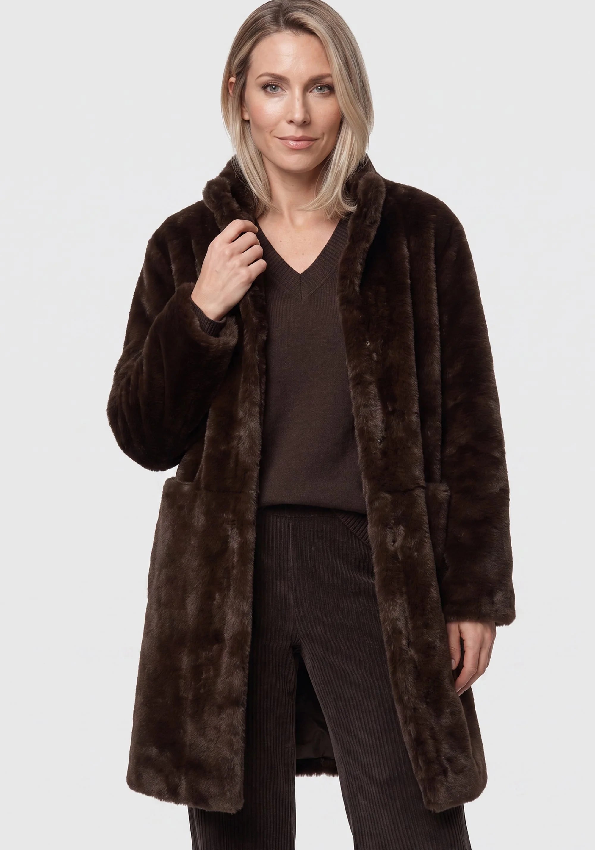 Faux Fur Coat in Coffee Bean