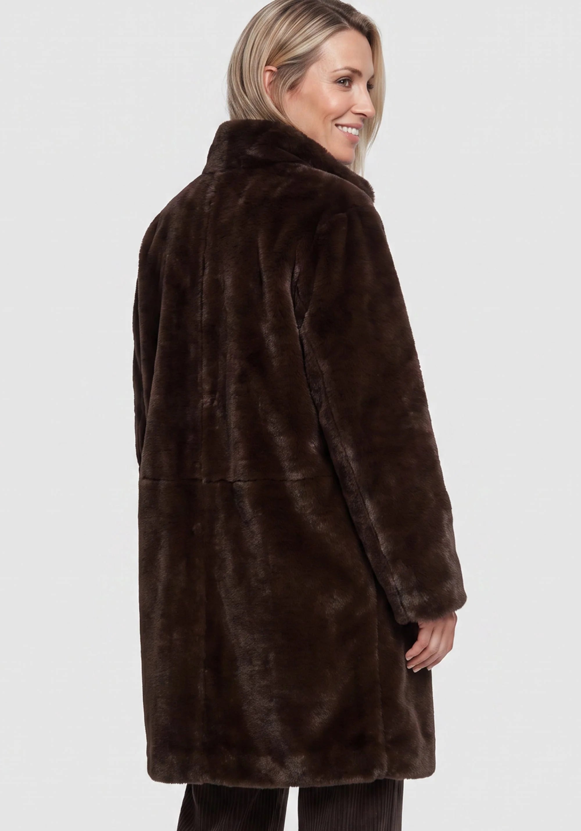 Faux Fur Coat in Coffee Bean