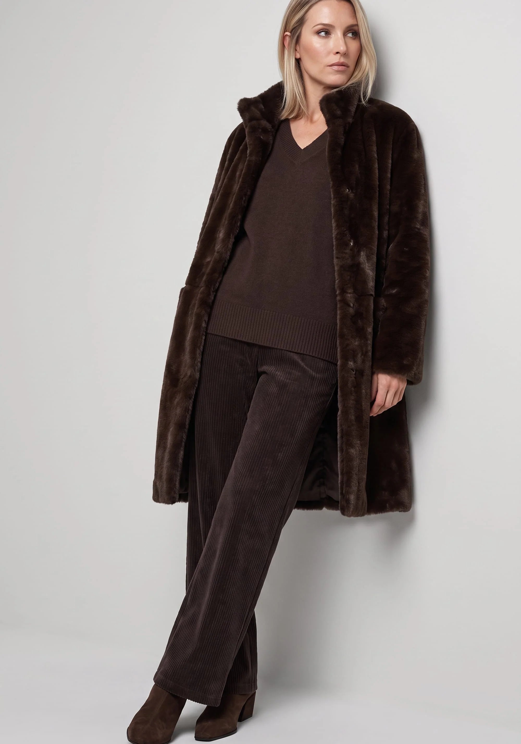 Faux Fur Coat in Coffee Bean