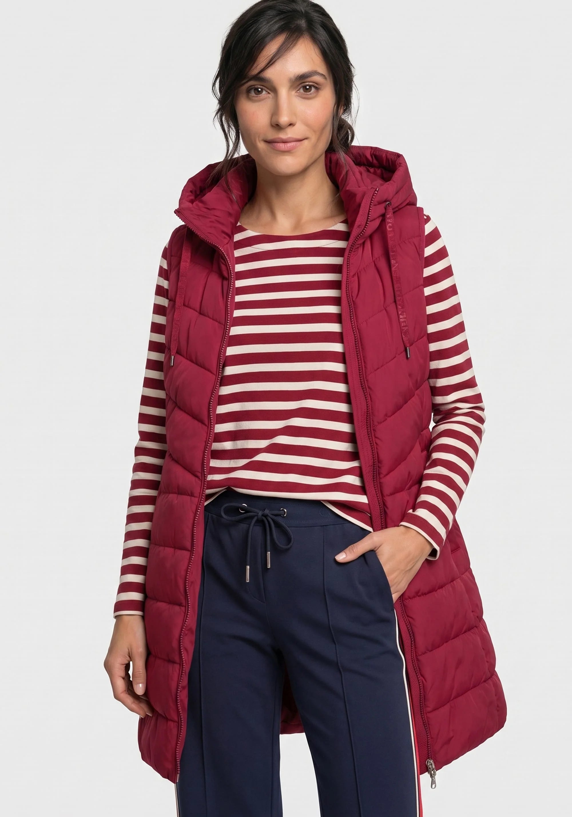 Longline Quilted Gilet in Ruby Red