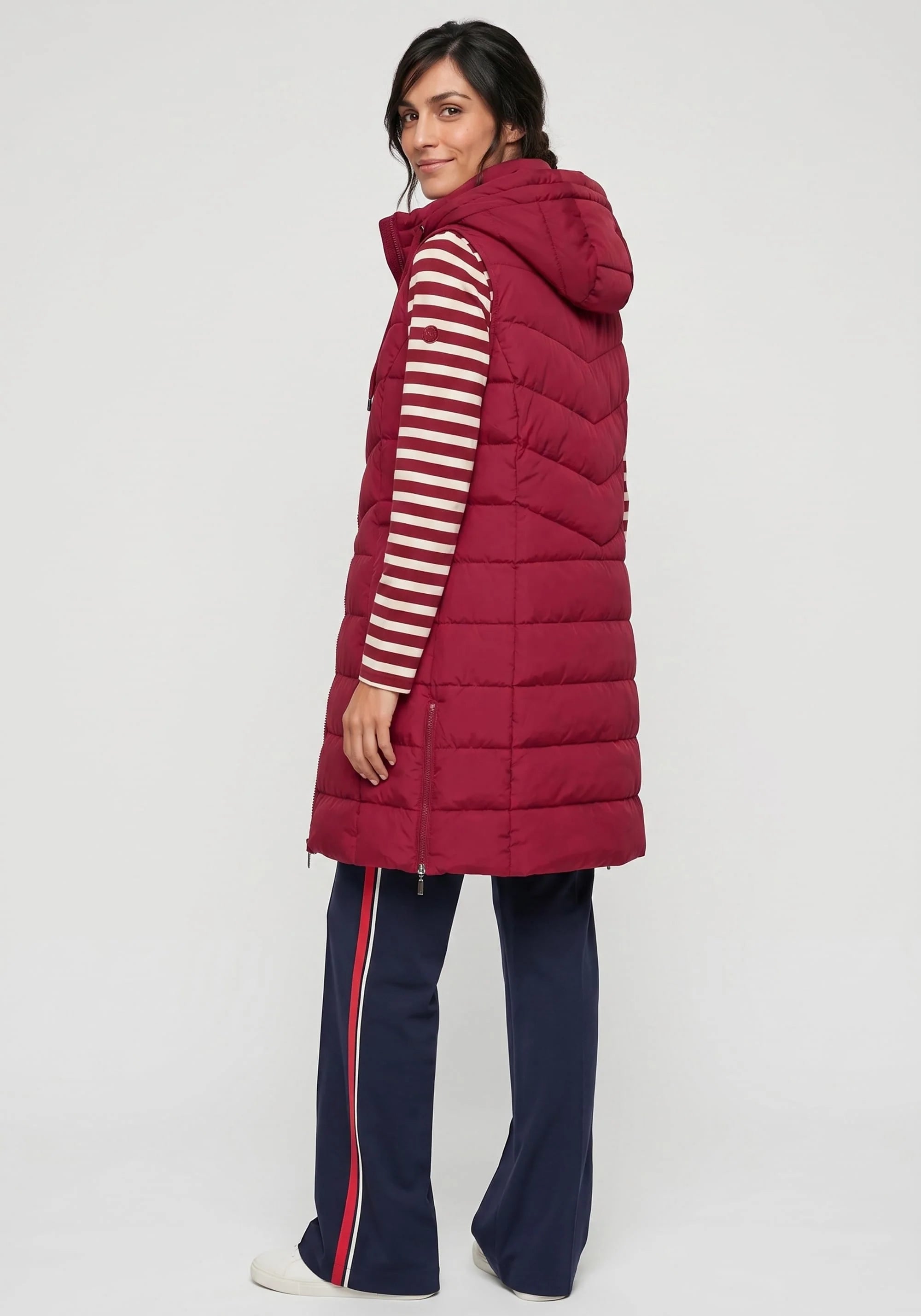 Longline Quilted Gilet in Ruby Red