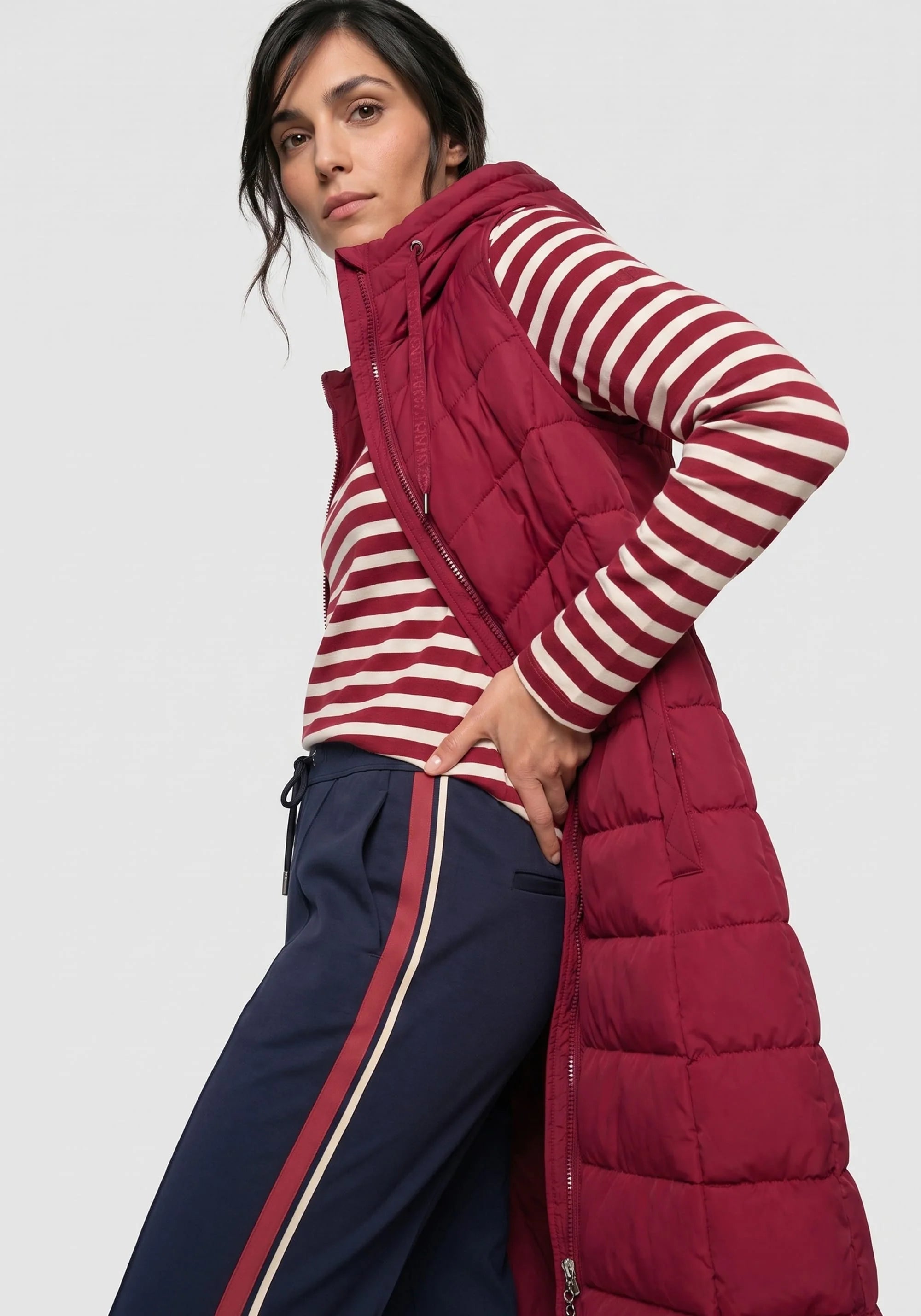 Longline Quilted Gilet in Ruby Red