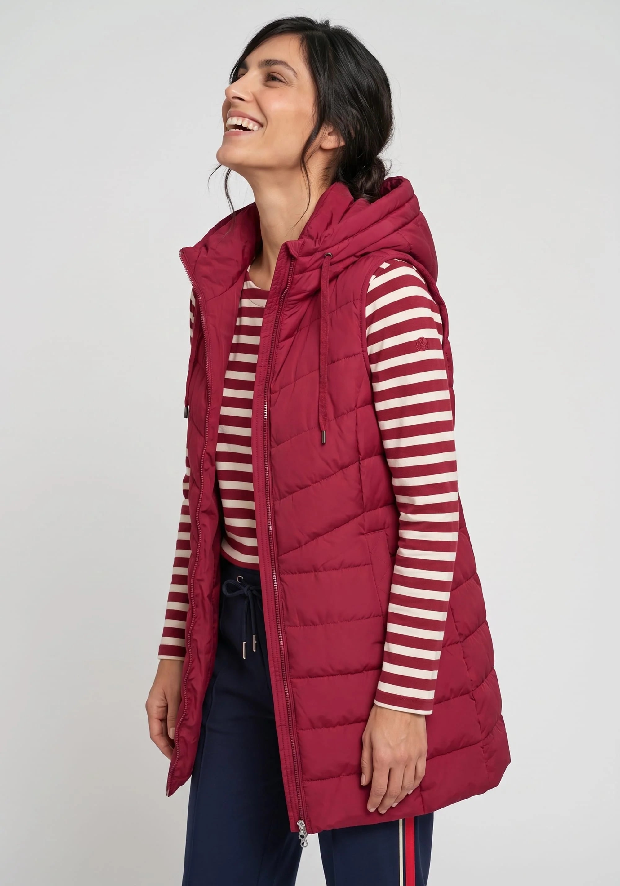 Longline Quilted Gilet in Ruby Red