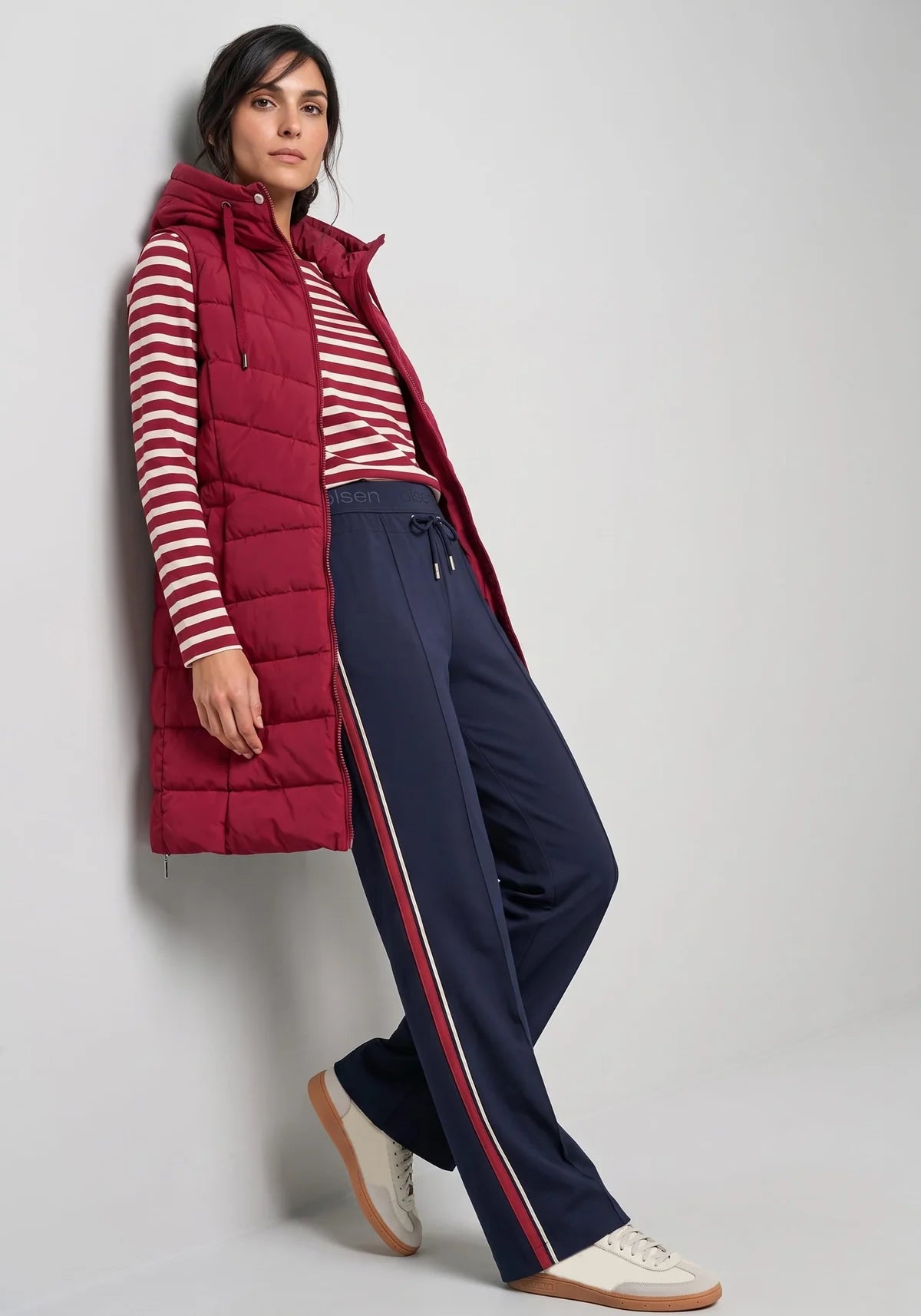 Longline Quilted Gilet in Ruby Red