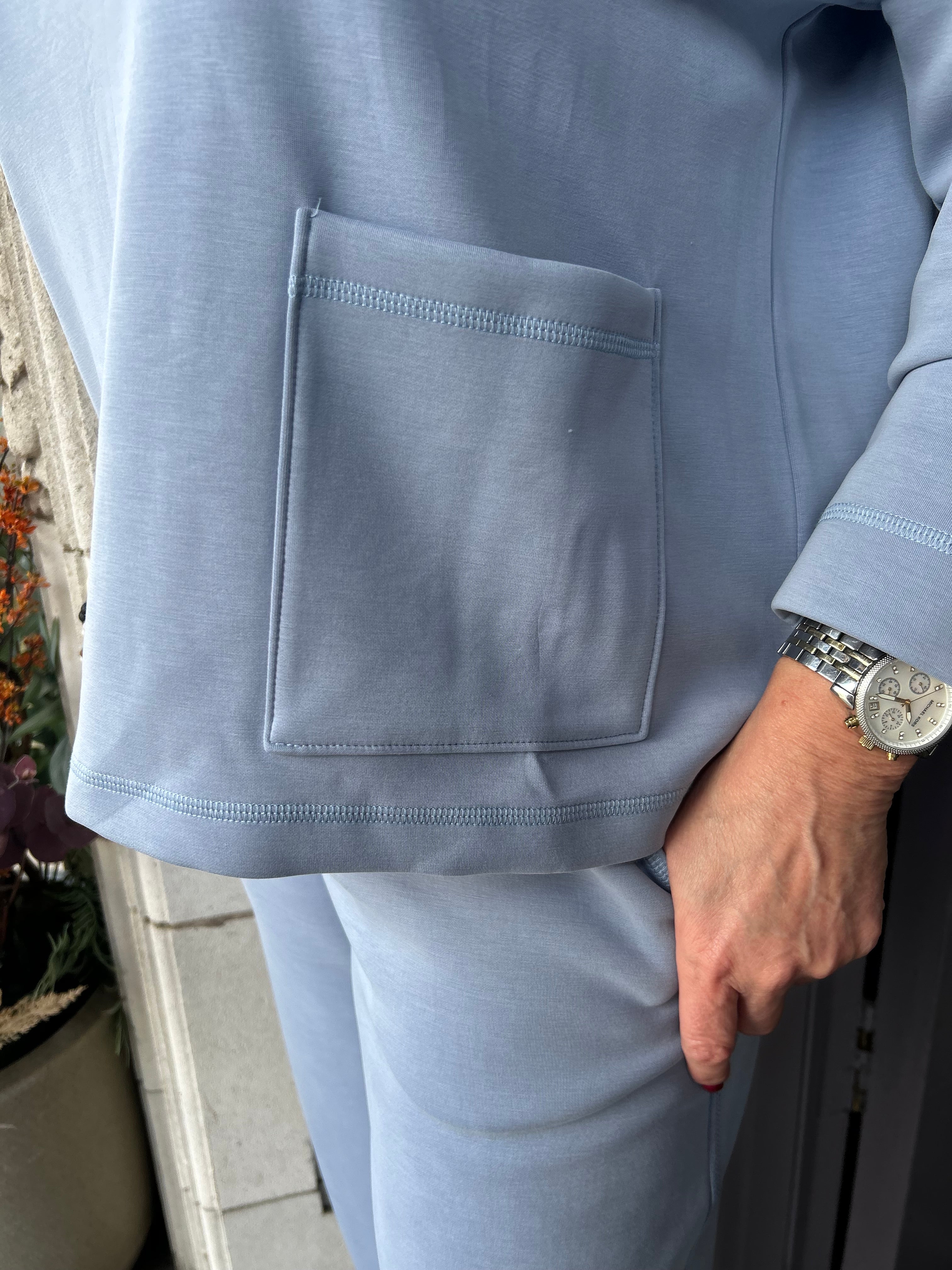 Jumper with Hood and Pocket Detail in Light Blue