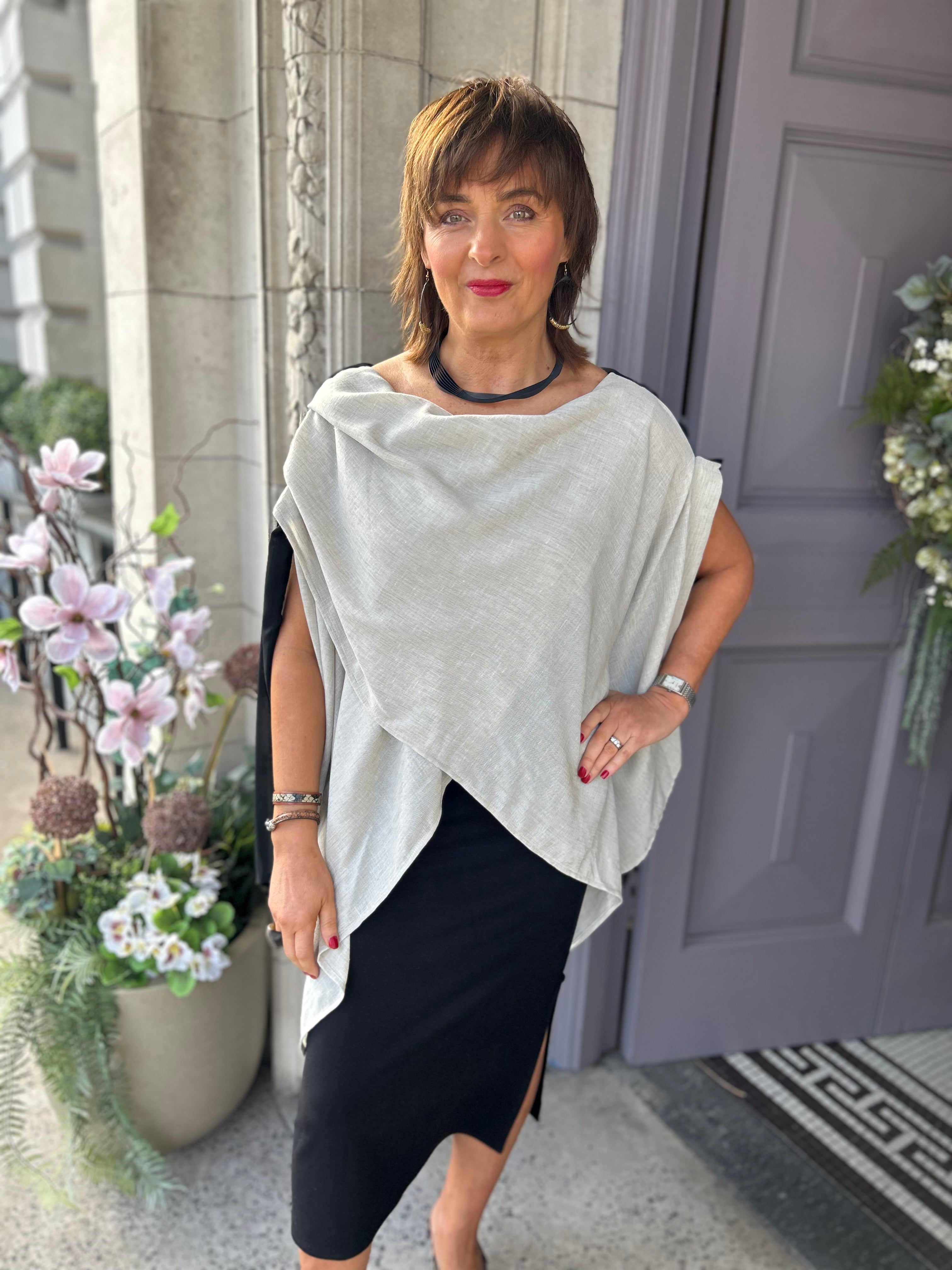 Layered Drape Dress in Black/Stone
