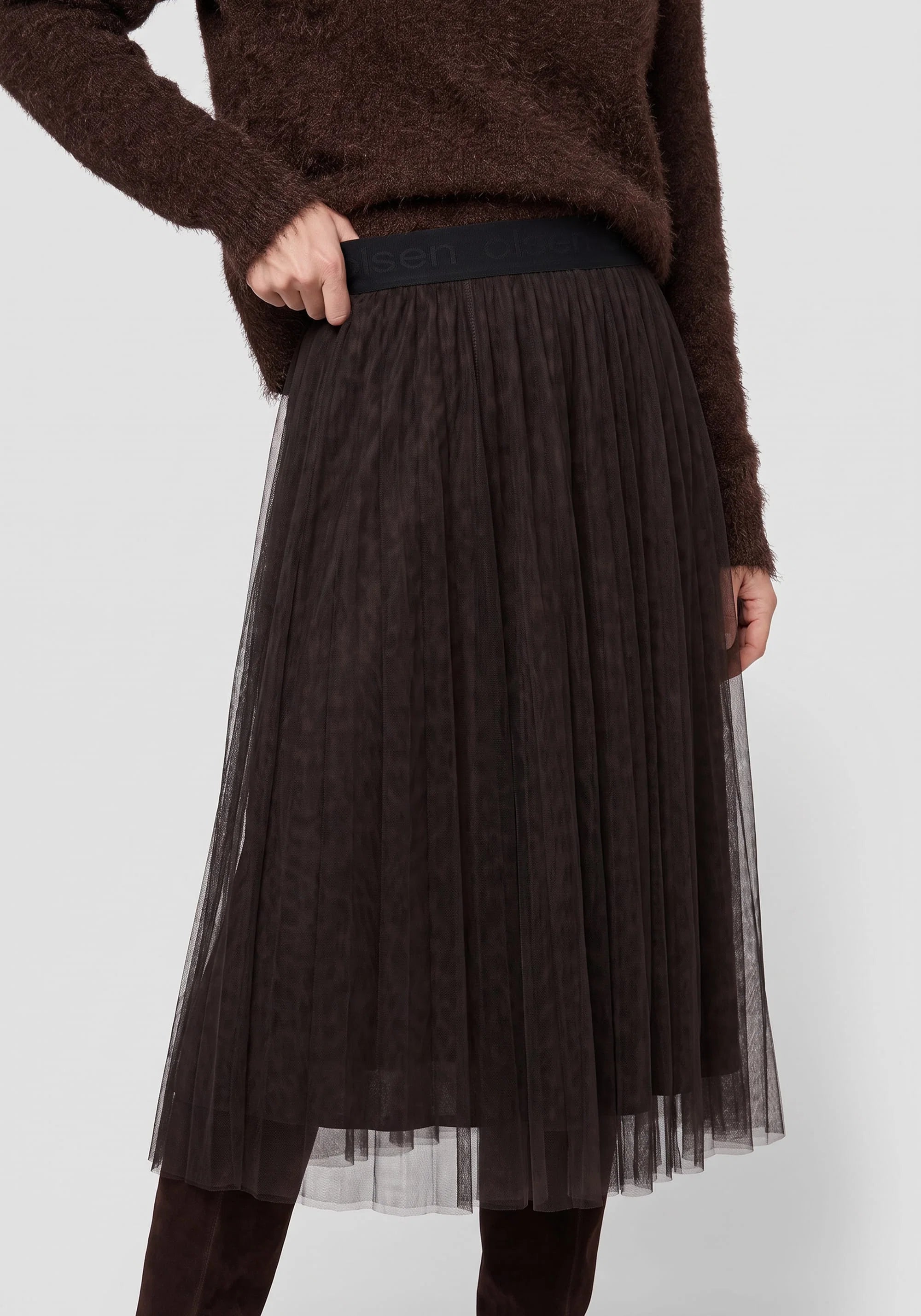Mesh Print Midi Skirt in Coffee Bean