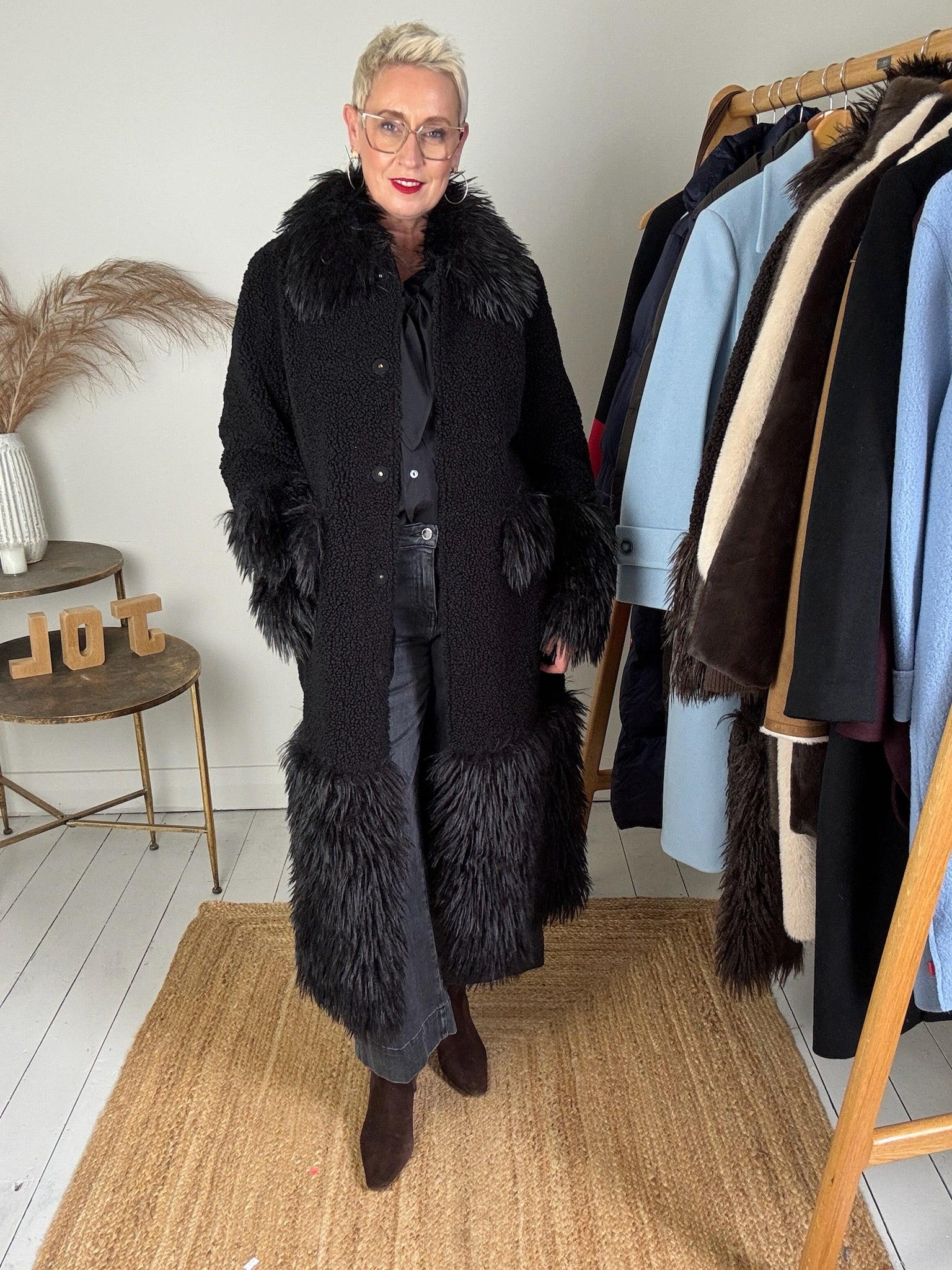 Sienna Reversible Long Coat in Black
