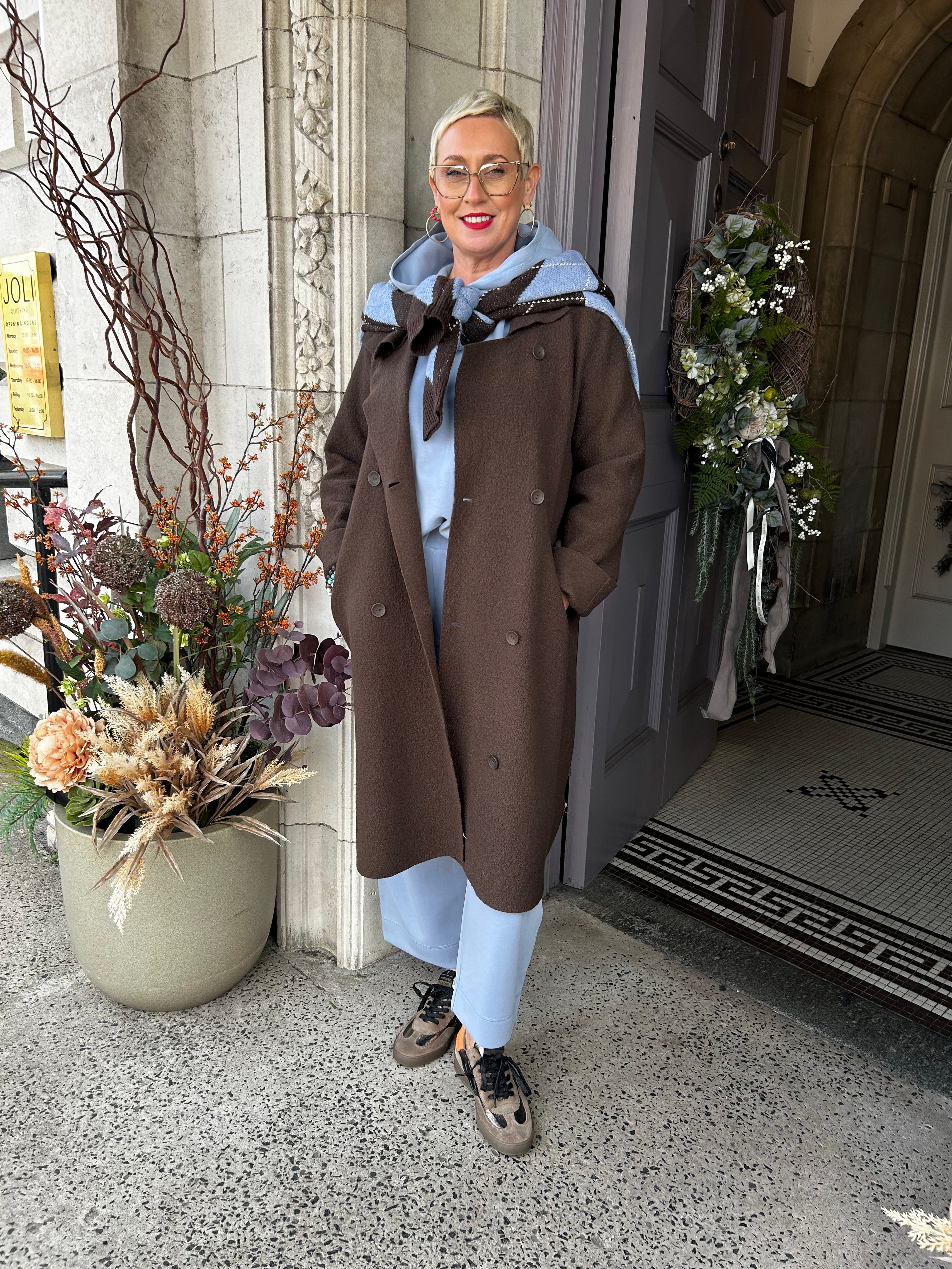 Jumper with Hood and Pocket Detail in Light Blue