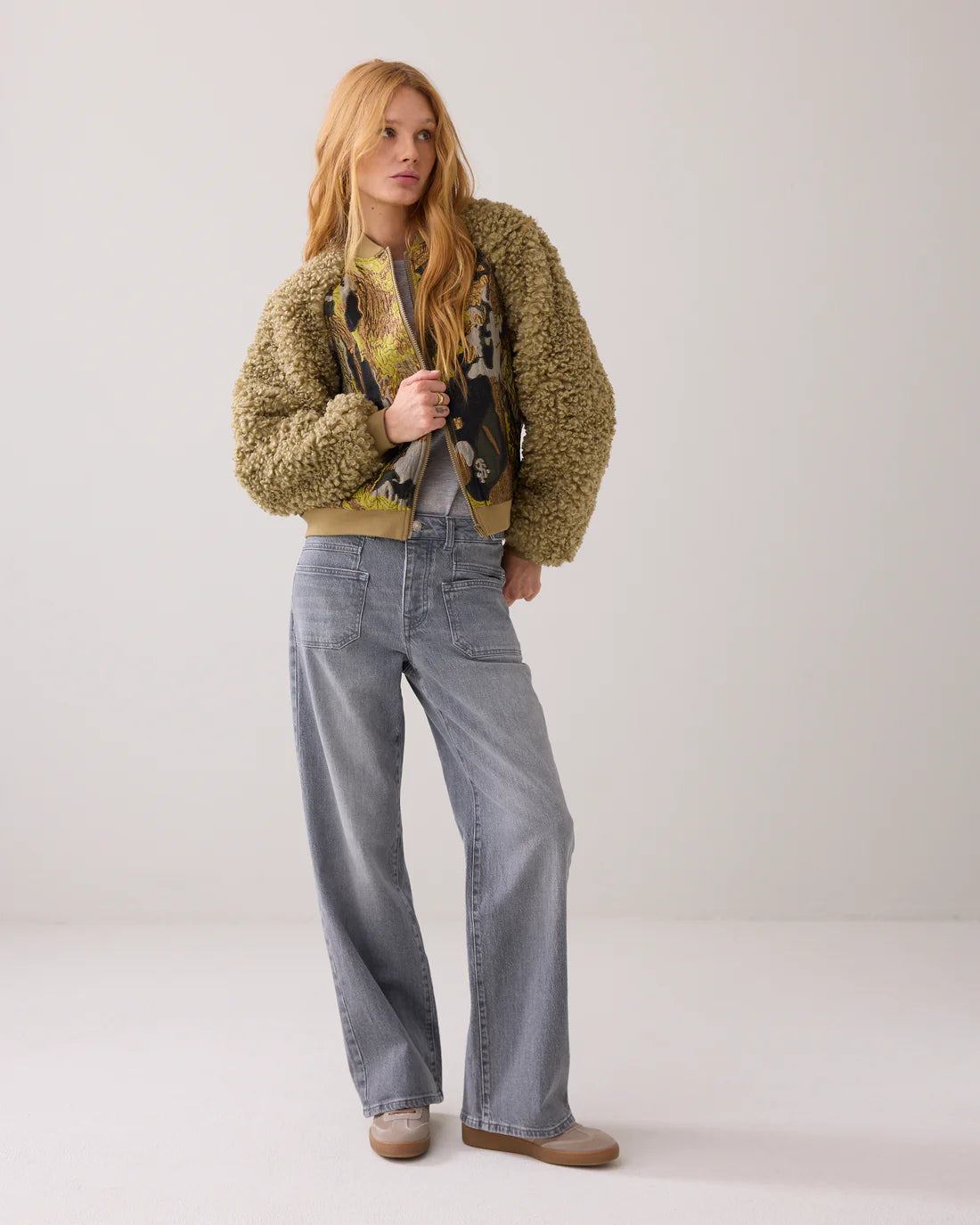 Teddy Bomber in Green Jacuard Lentil