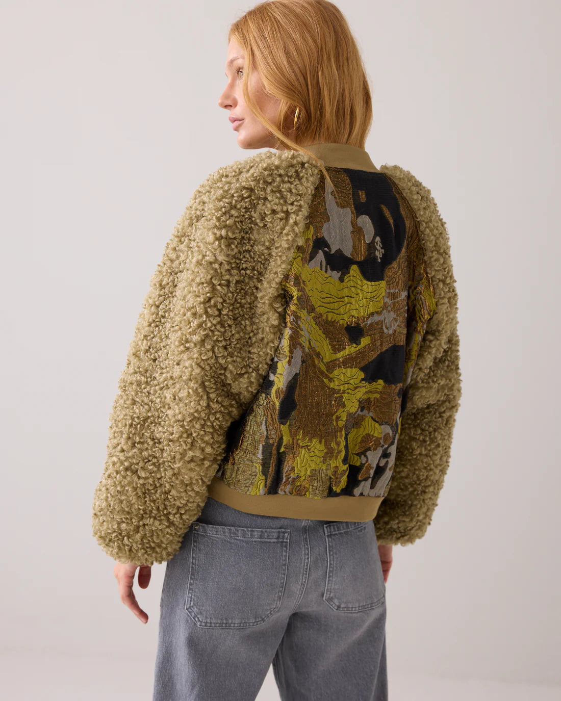 Teddy Bomber in Green Jacuard Lentil