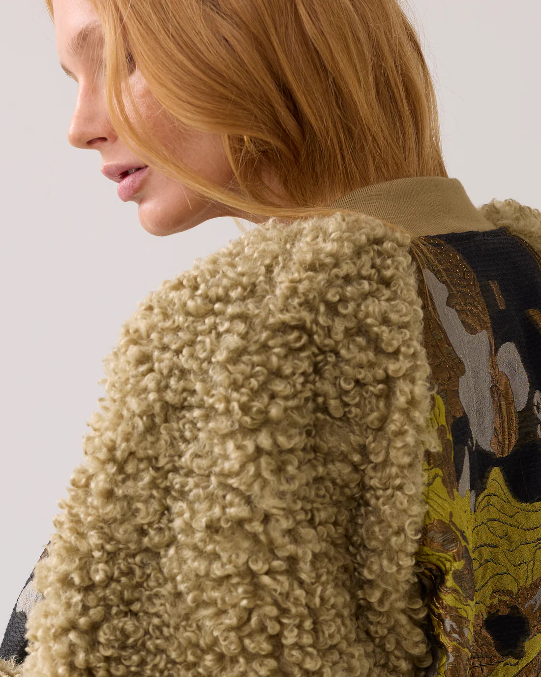 Teddy Bomber in Green Jacuard Lentil