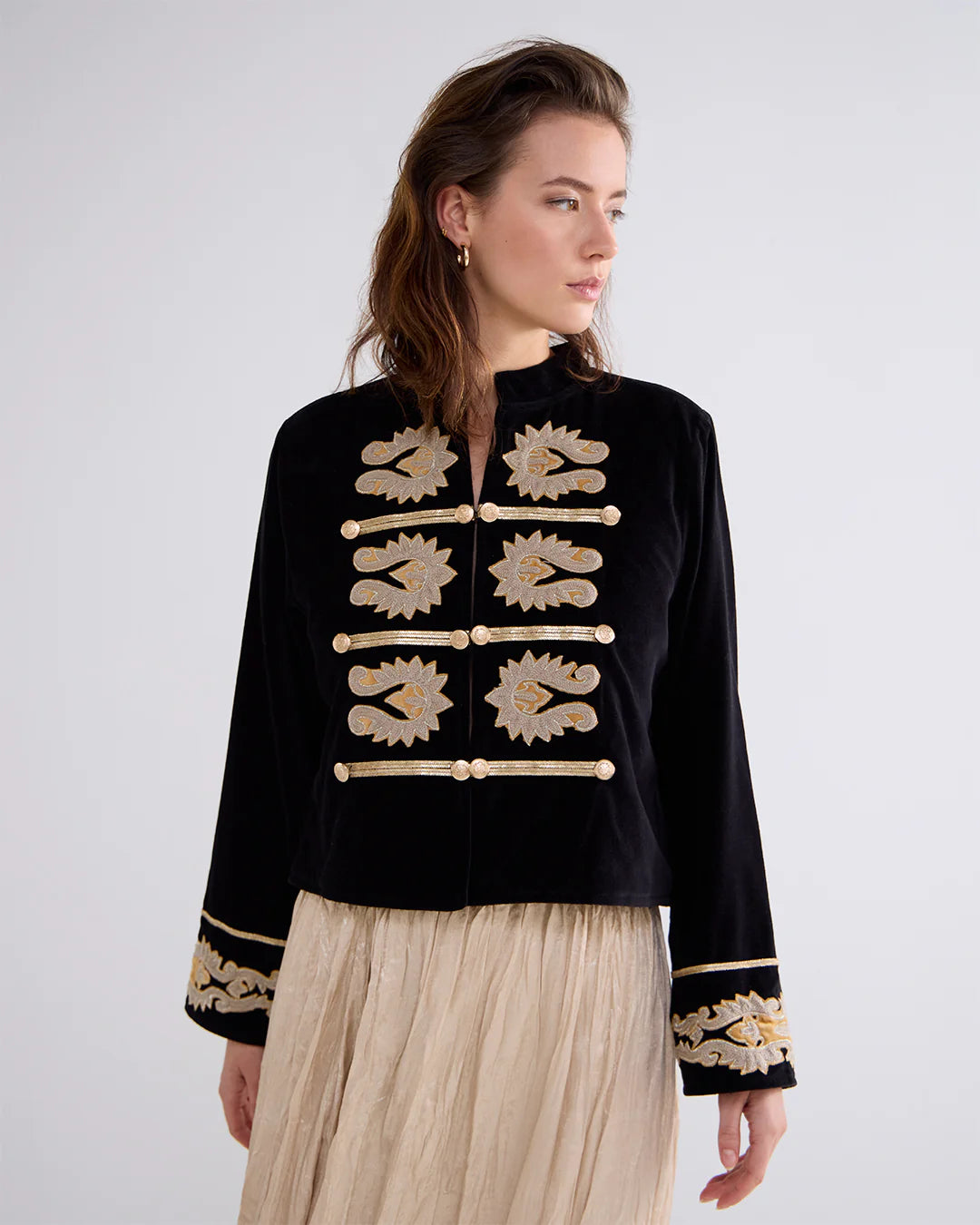 Gold Embroidered Jacket in Black