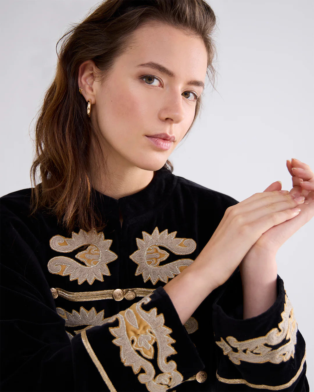 Gold Embroidered Jacket in Black