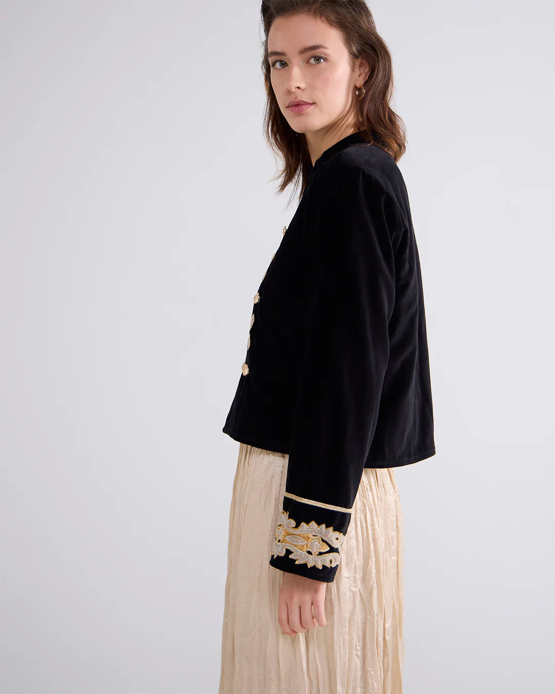 Gold Embroidered Jacket in Black