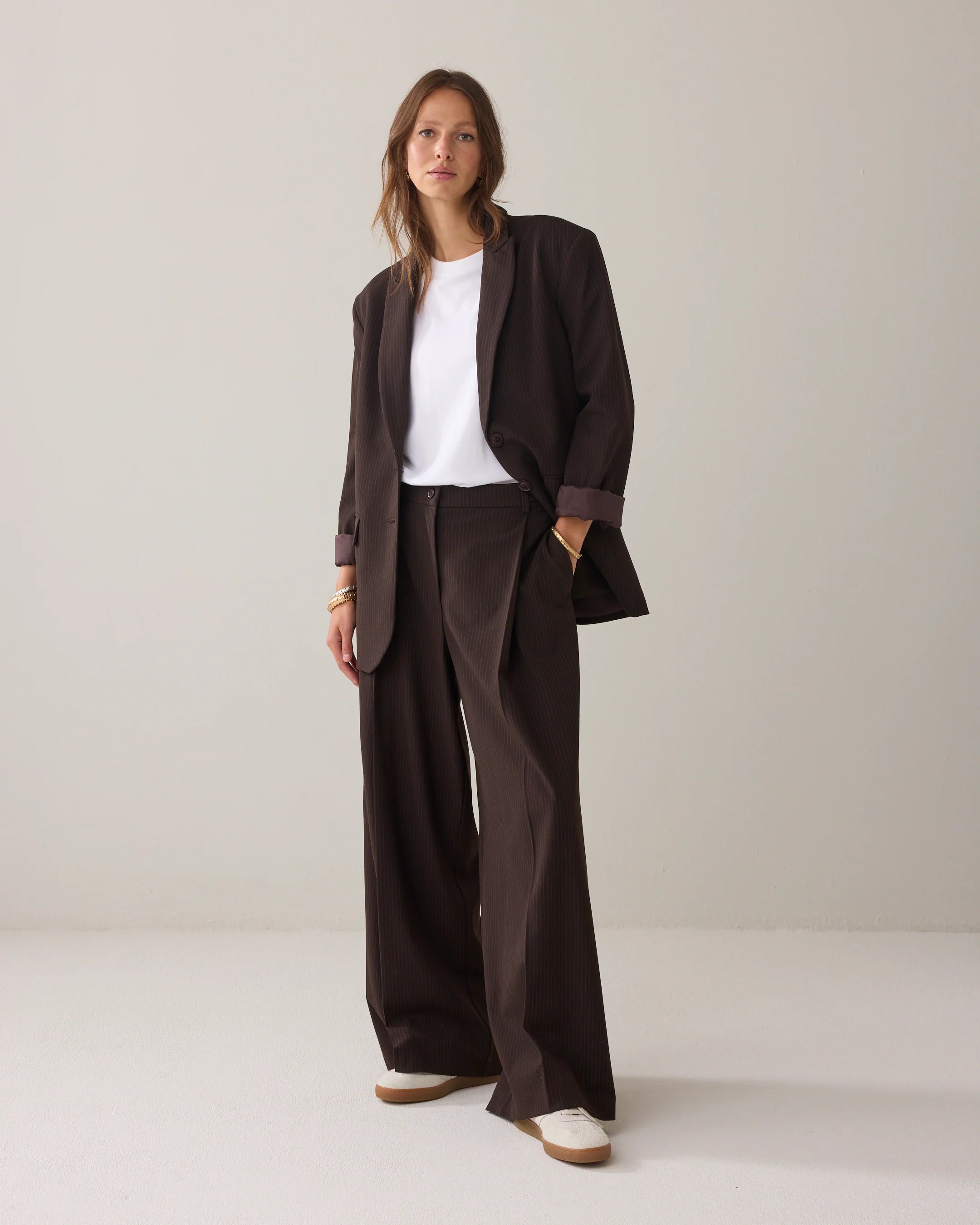 Pinstripe Blazer in Dark Chocolate