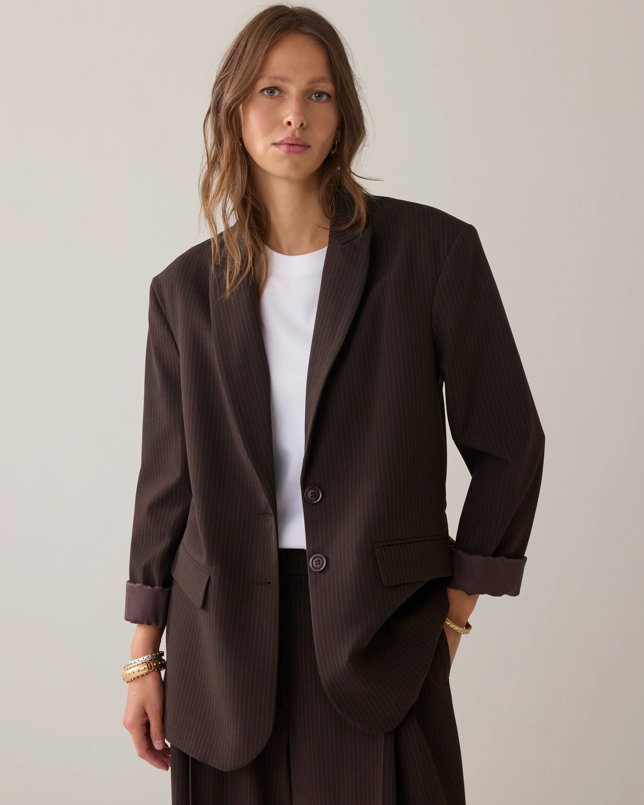 Pinstripe Blazer in Dark Chocolate