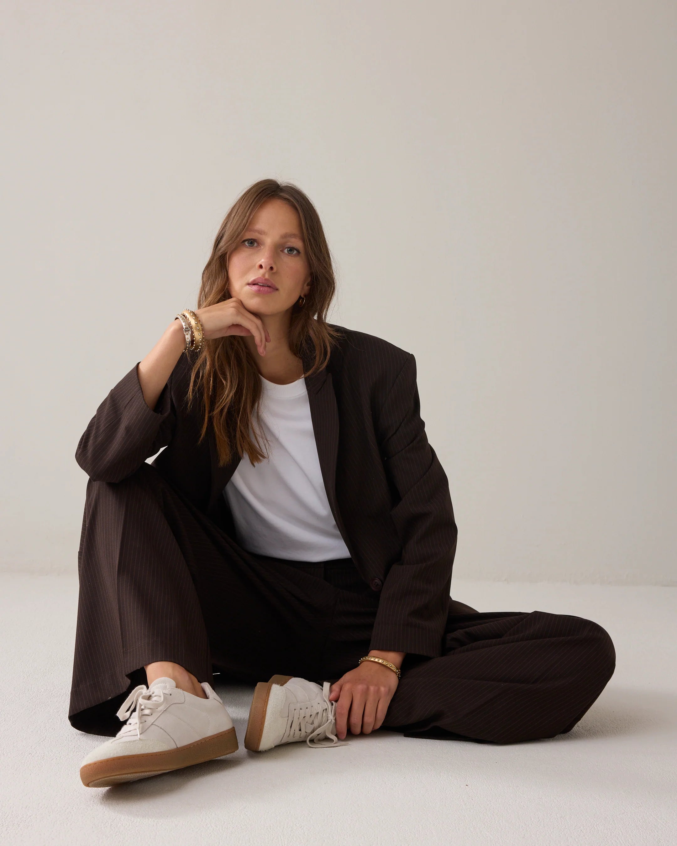 Pinstripe Blazer in Dark Chocolate