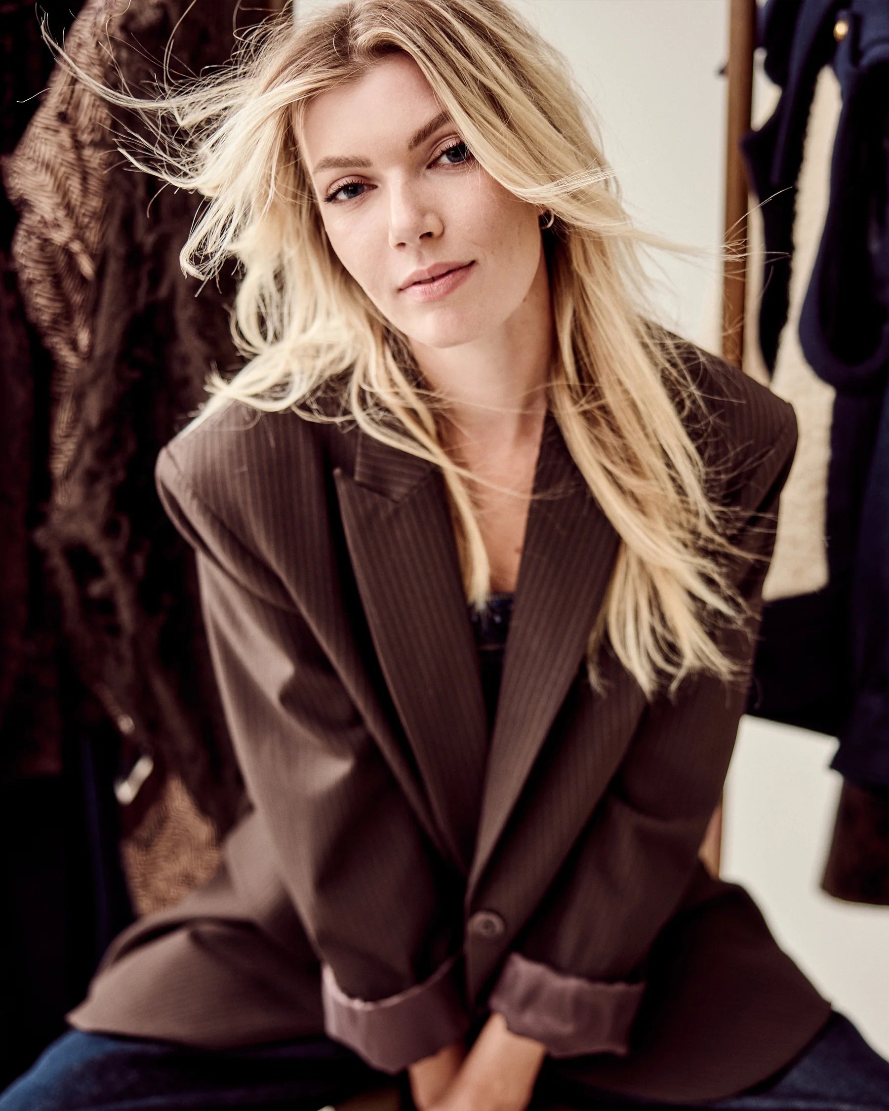 Pinstripe Blazer in Dark Chocolate