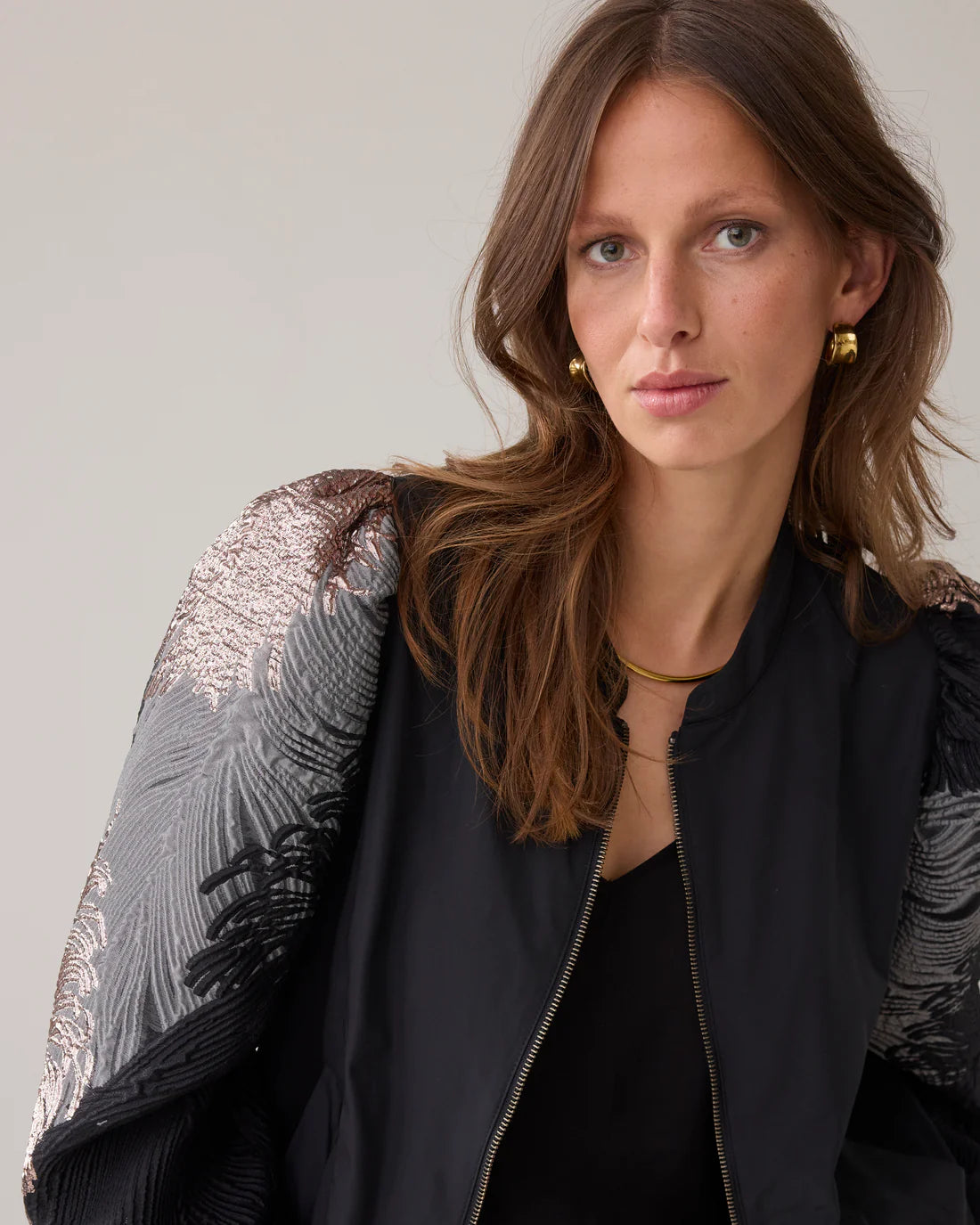 Leaves Jacquard Bomber Jacket in Multi
