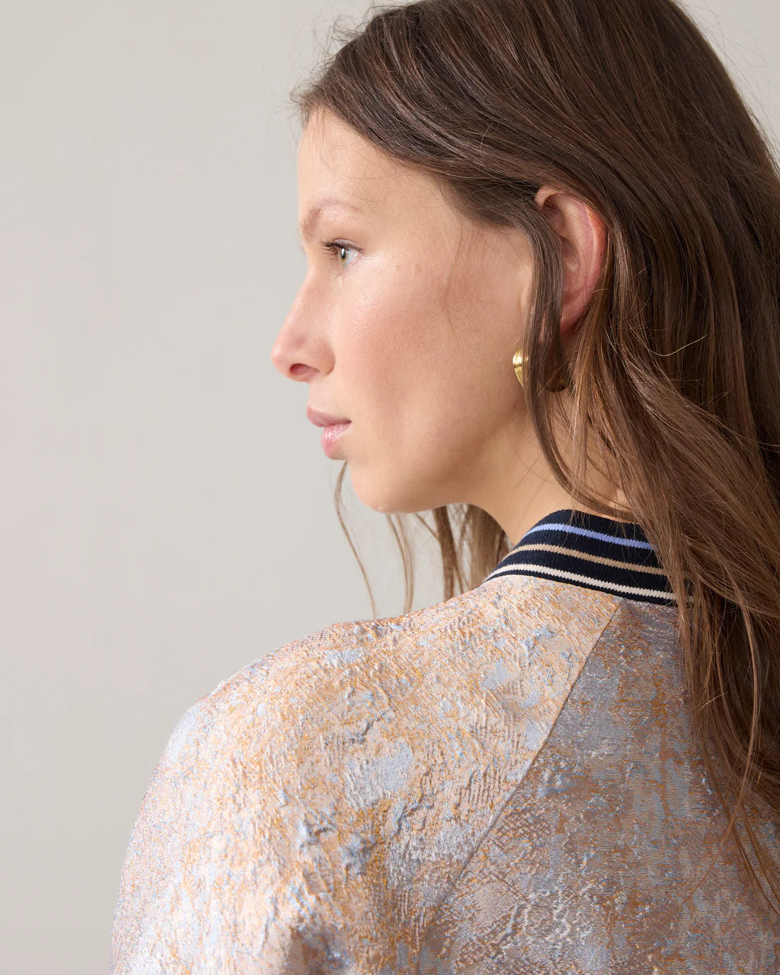 Jaquard Fabric Bomber Jacket in Soft Blue