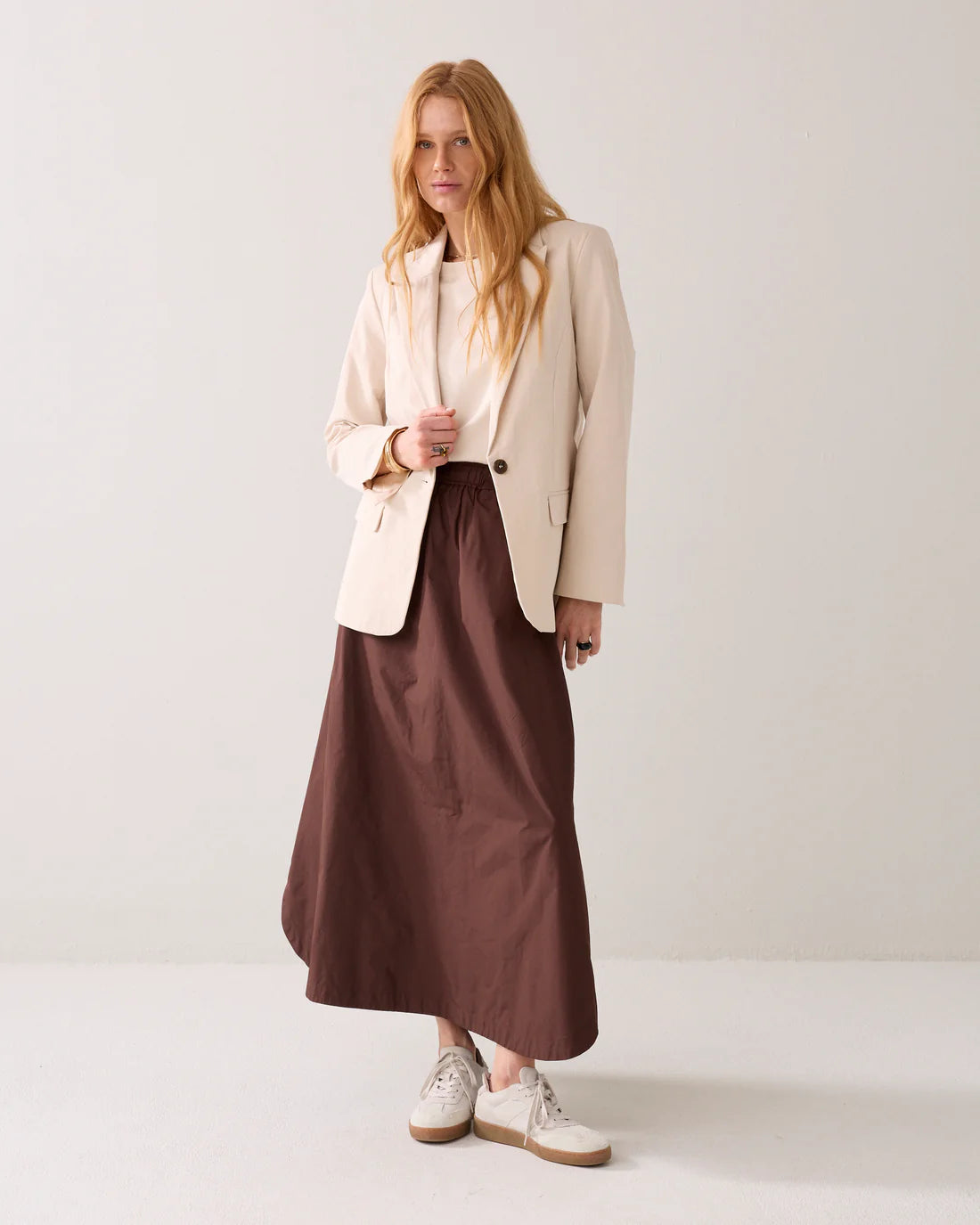 Cotton Blend Fitted Blazer in Ivory