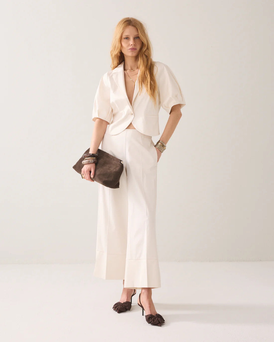 Short Sleeved Blazer in Pebble Beige