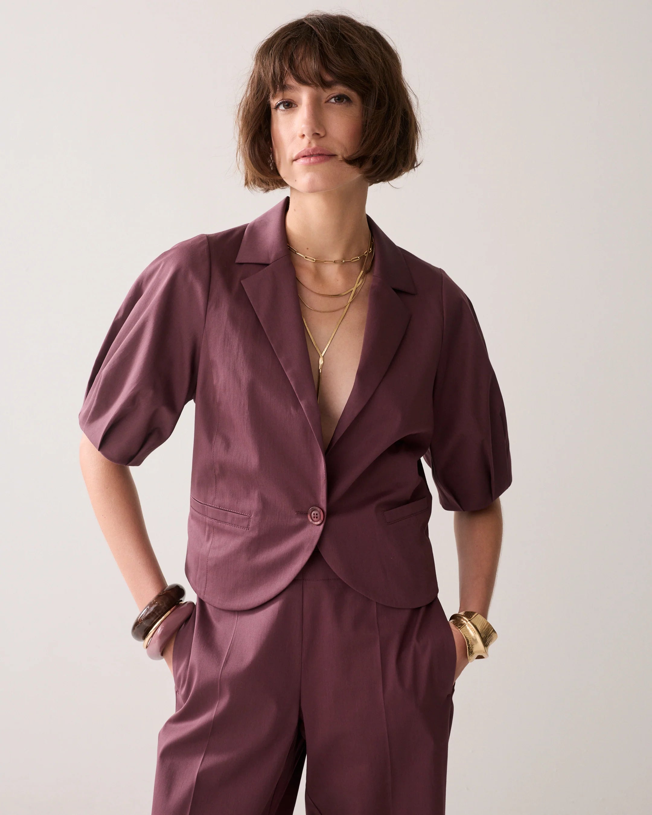 Short Sleeve Blazer in Deep Fig