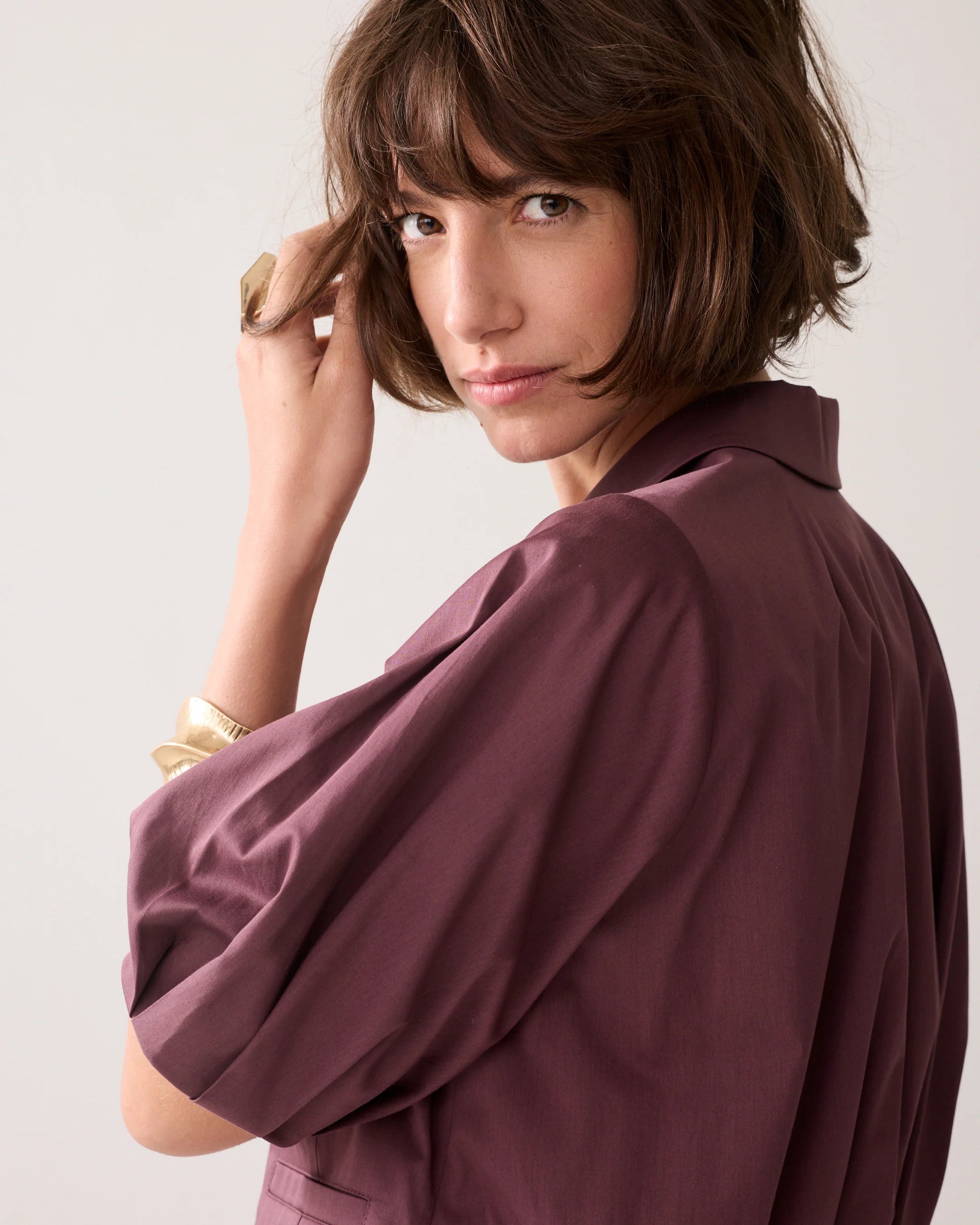 Short Sleeve Blazer in Deep Fig