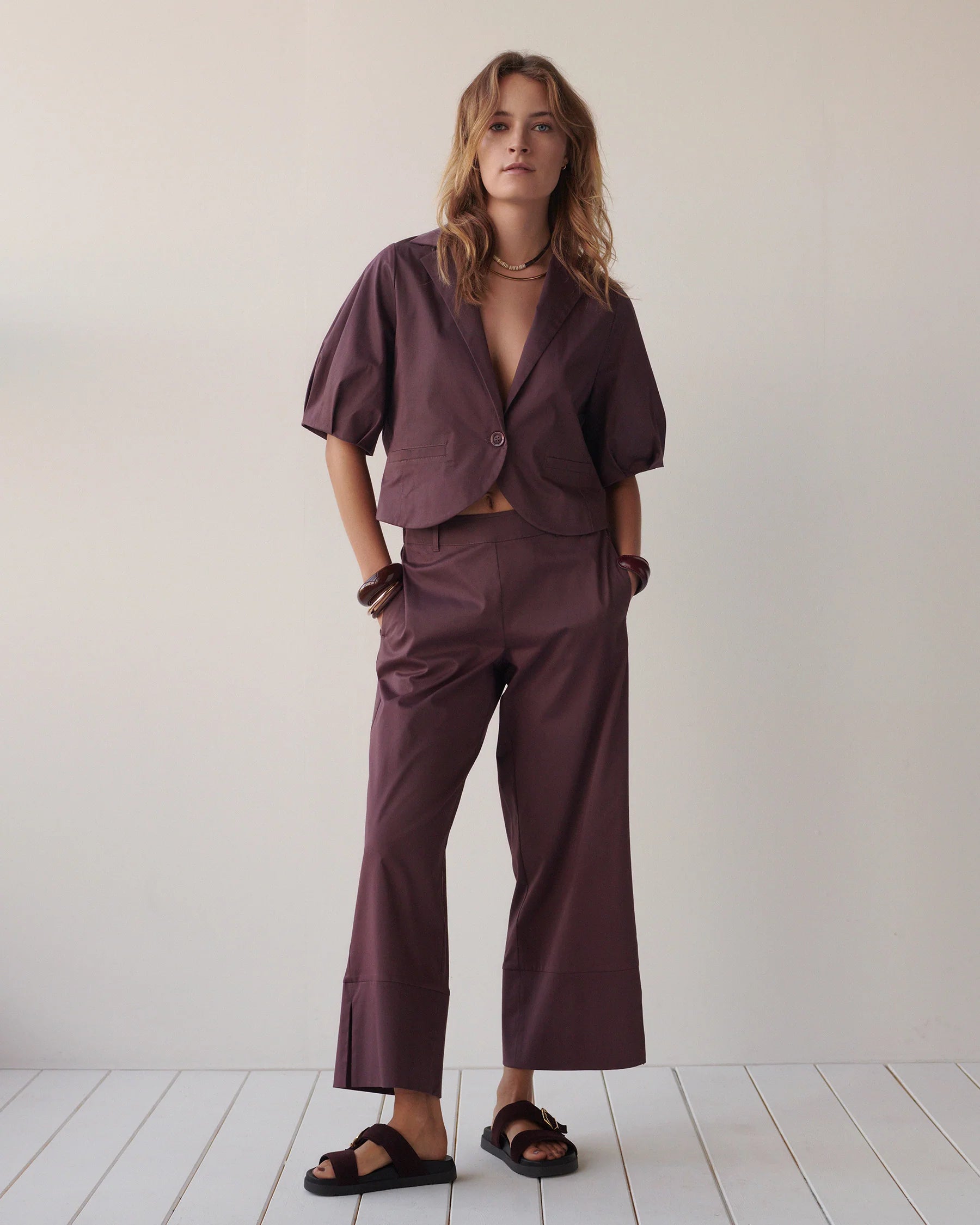 Short Sleeve Blazer in Deep Fig